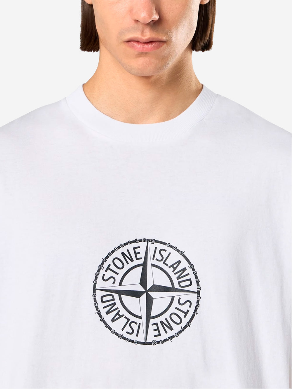 Оригінальна White Cotton T-Shirt With All Around Compass Print Stone island – детальний вид
