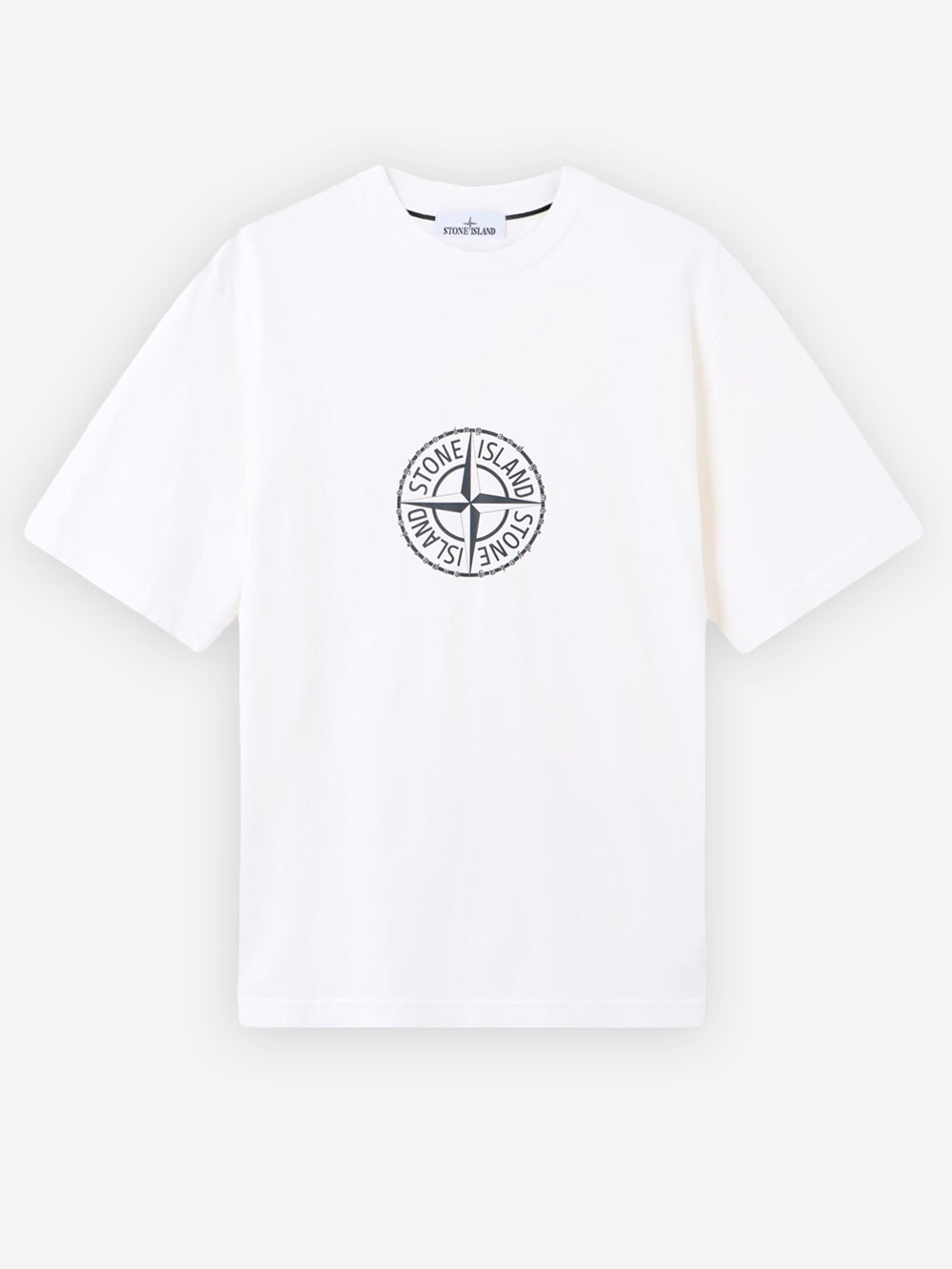 Оригінальна White Cotton T-Shirt With All Around Compass Print Stone island – боковий вид