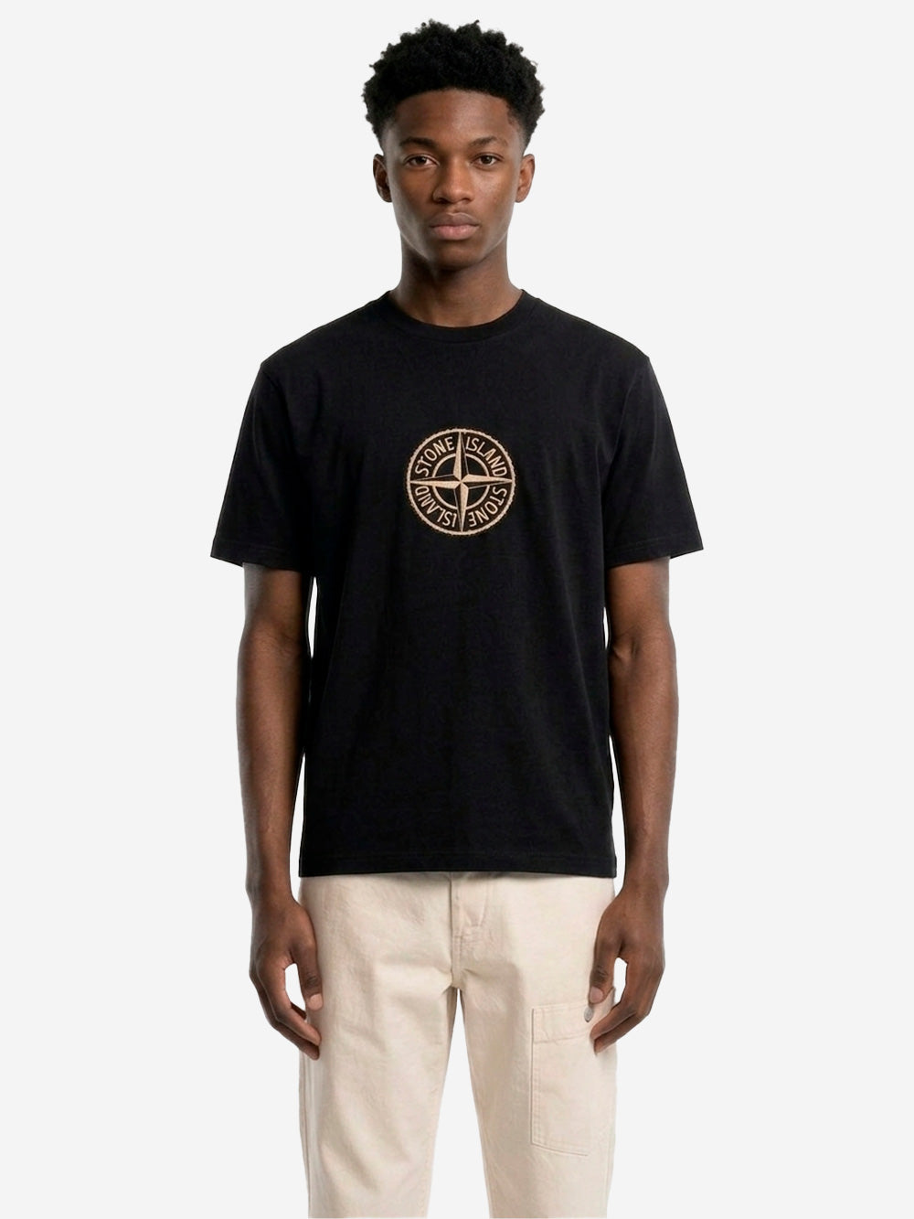 Black Cotton T-Shirt With All Around Compass Print Stone island – Гарантія оригінальності – детальний вид