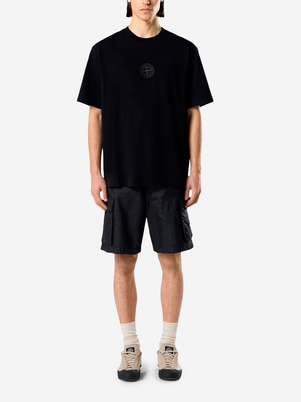 Black Short-Sleeved T-Shirt In Organic Cotton Jersey With Camo Compass Print Stone island оригінал – Купити в Україні – вид ззаду