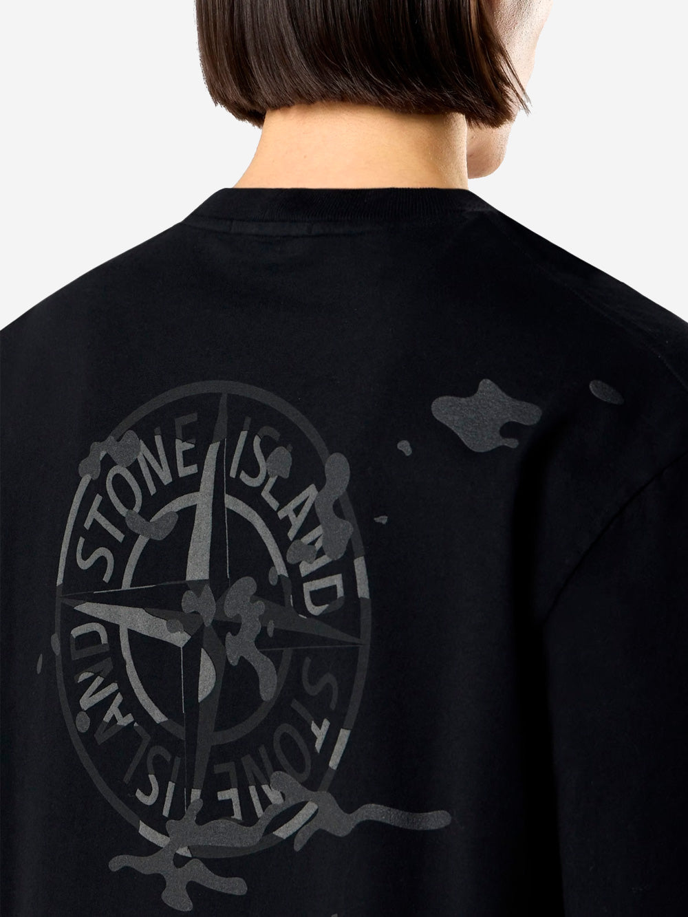 Black Short-Sleeved T-Shirt In Organic Cotton Jersey With Camo Compass Print Stone island оригінал – Купити в Україні – збільшений вид