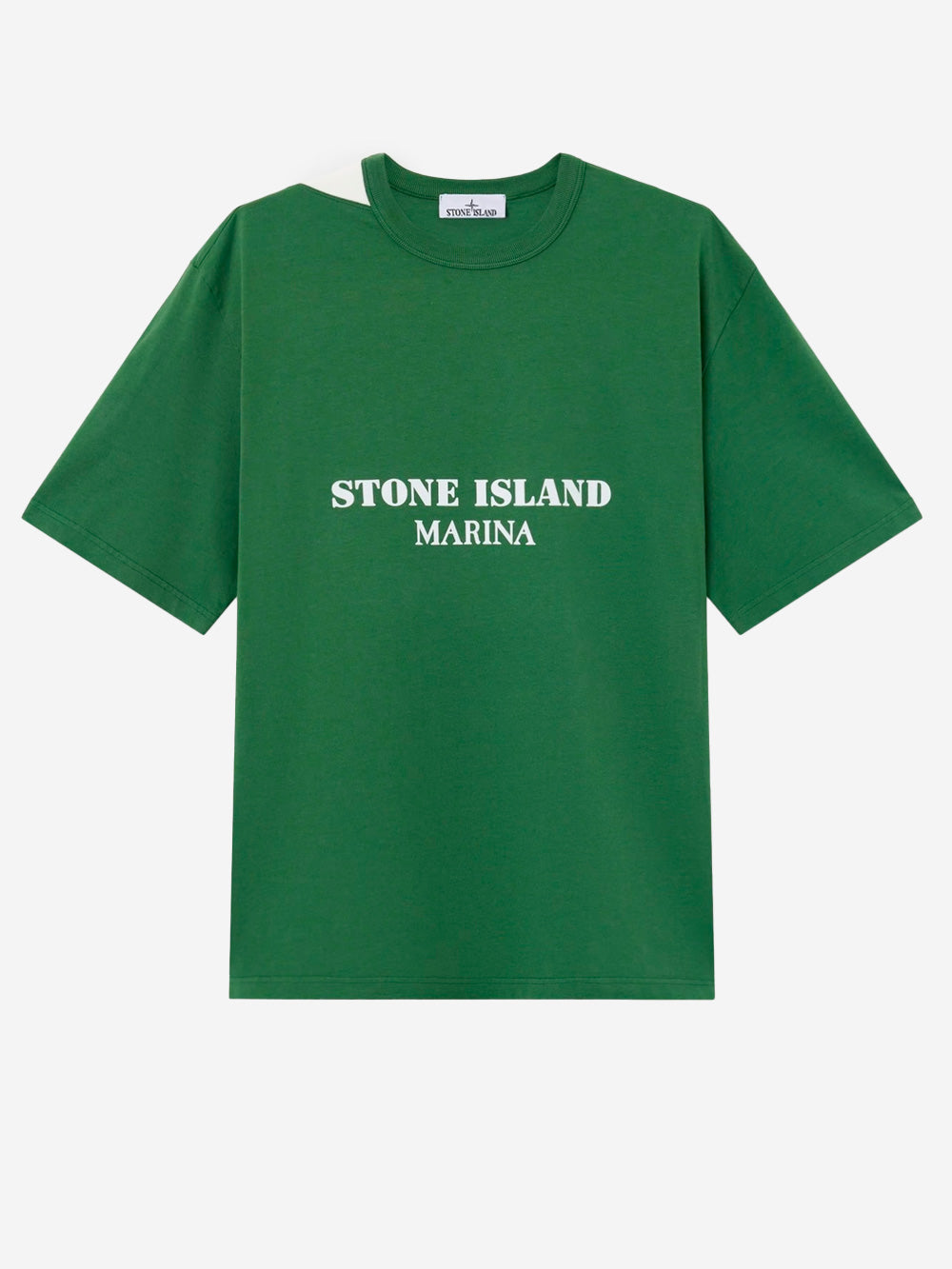 Green Combed Cotton Oversized T-Shirt With Marina Print Stone island оригінал – Купити в Україні – боковий вид