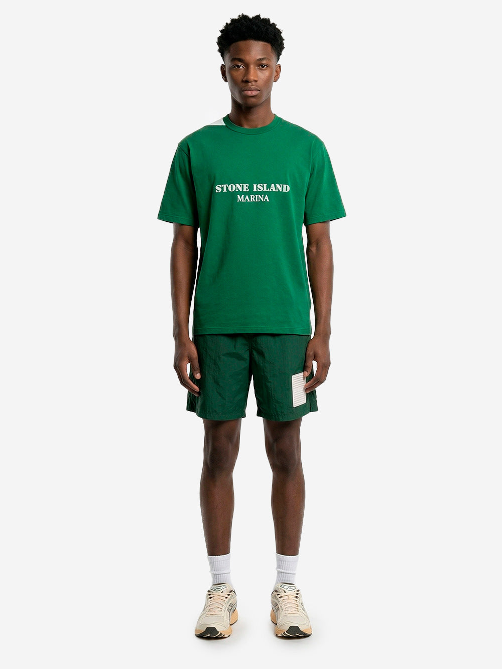 Green Combed Cotton Oversized T-Shirt With Marina Print Stone island оригінал – Купити в Україні – вид ззаду