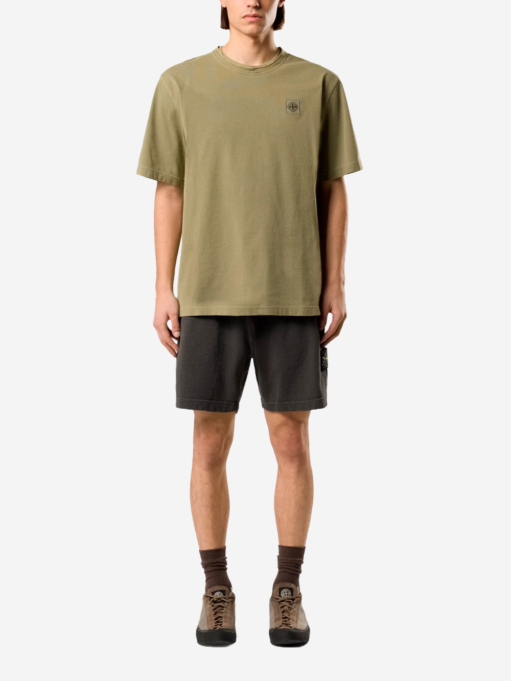 Green Combed Cotton Old Effect T-Shirt With Compass Patch Stone island – Гарантія оригінальності – вид ззаду