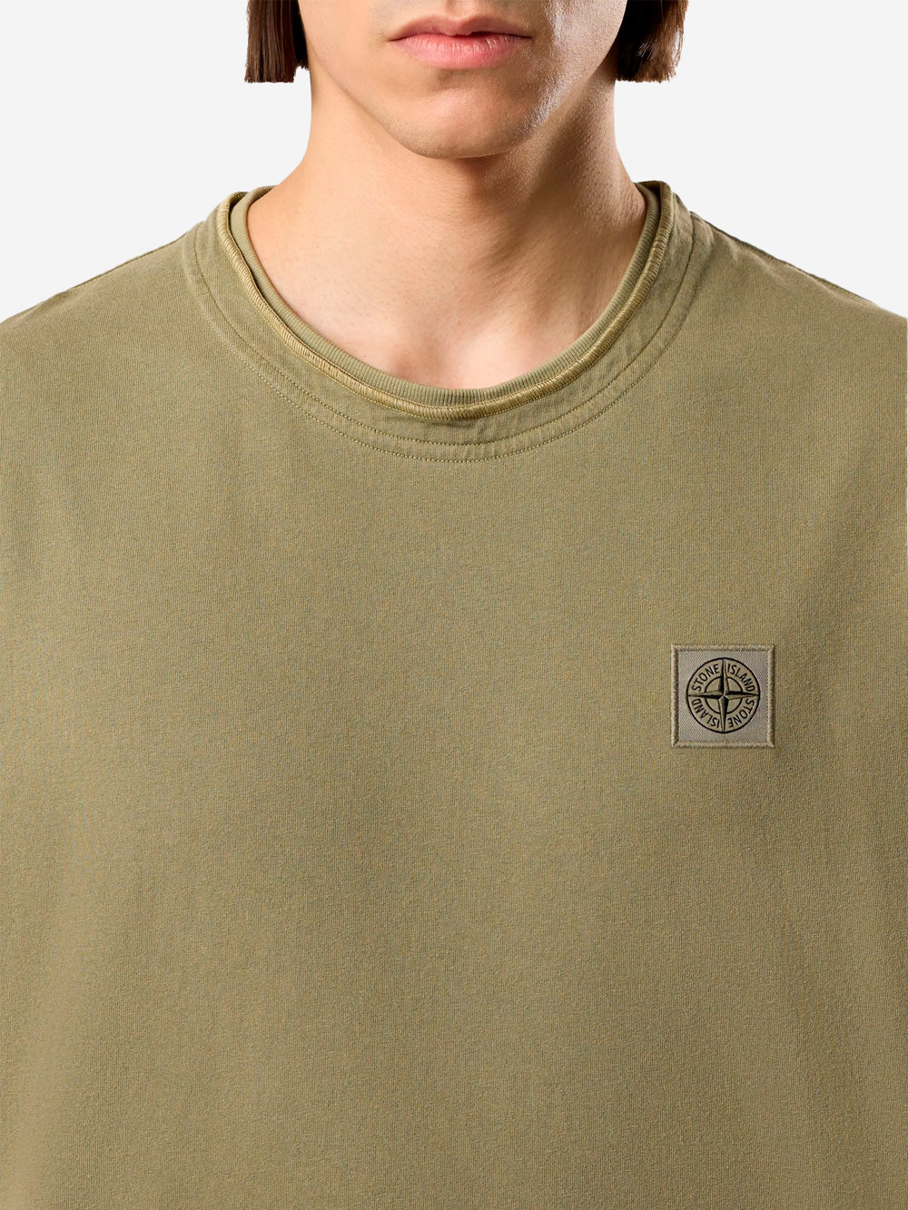 Green Combed Cotton Old Effect T-Shirt With Compass Patch Stone island – Гарантія оригінальності – детальний вид