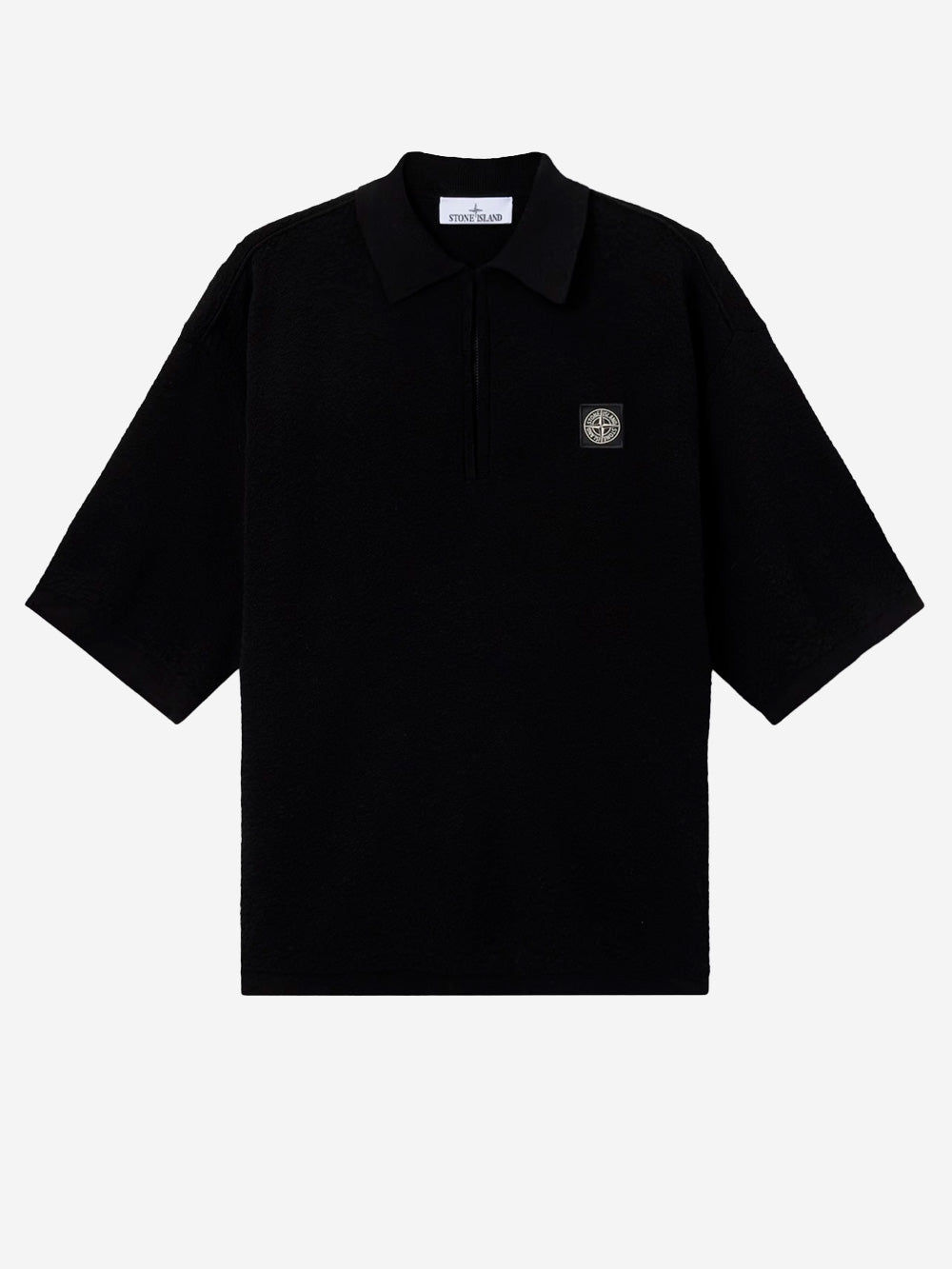 Оригінальна Black Short Sleeve Oversized Polo Shirt With Compass Zipper And Patch Stone island – боковий вид