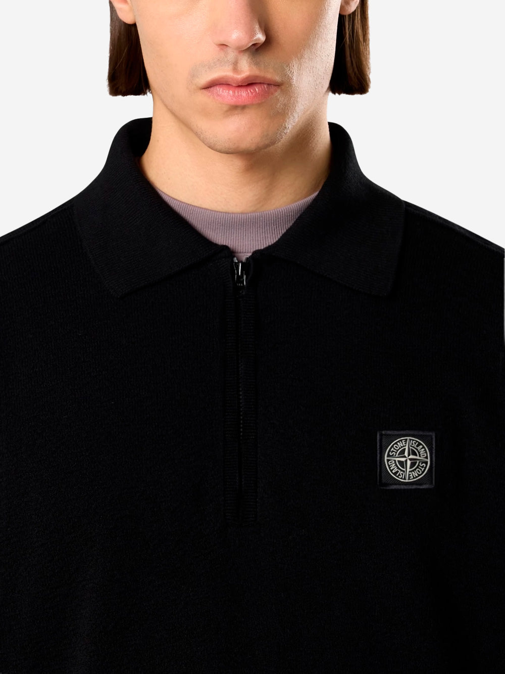 Оригінальна Black Short Sleeve Oversized Polo Shirt With Compass Zipper And Patch Stone island – детальний вид