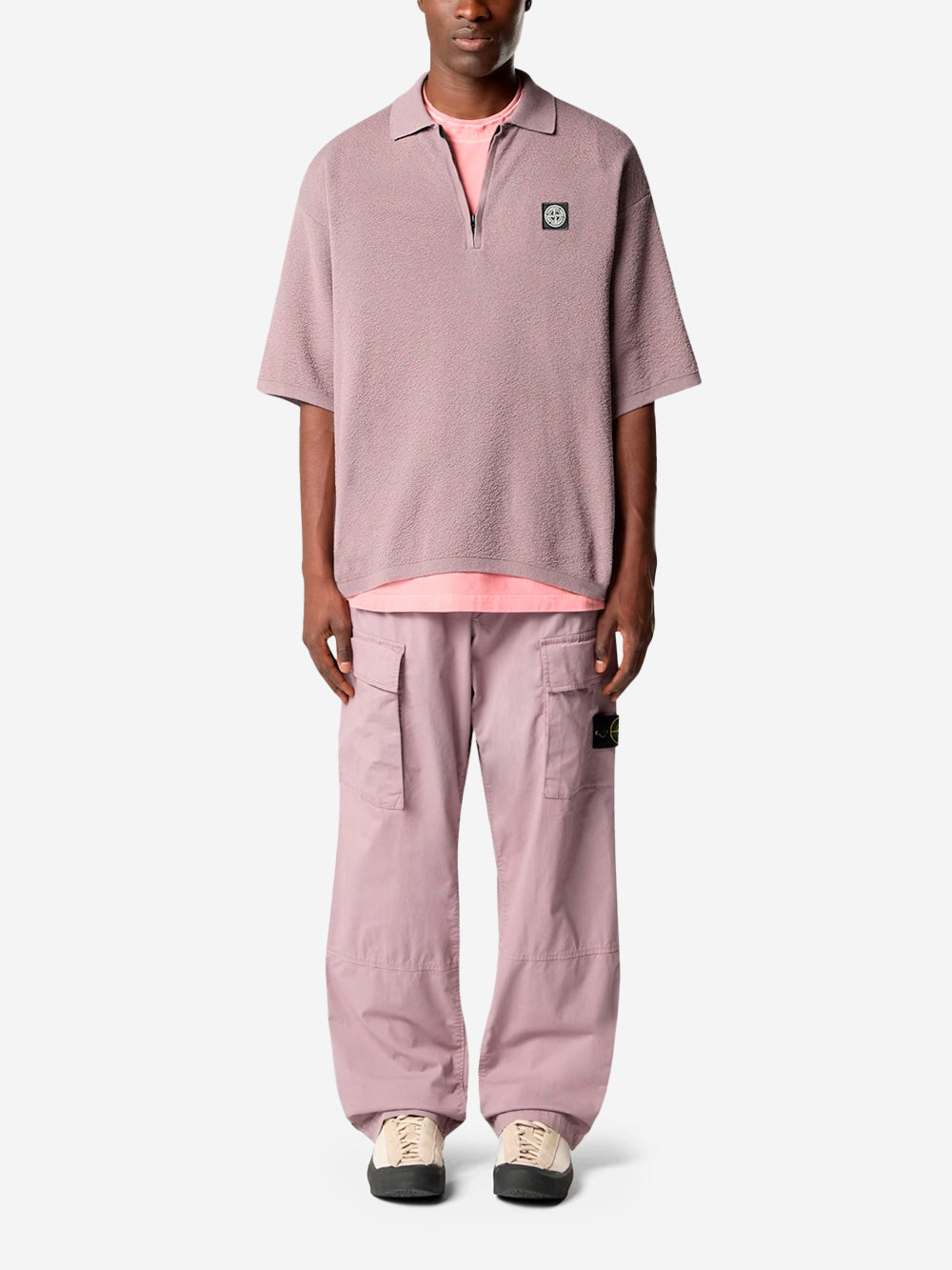 Lilac Oversized Short Sleeve Polo Shirt With Zipper And Compass Patch Stone island – Гарантія оригінальності – вид ззаду