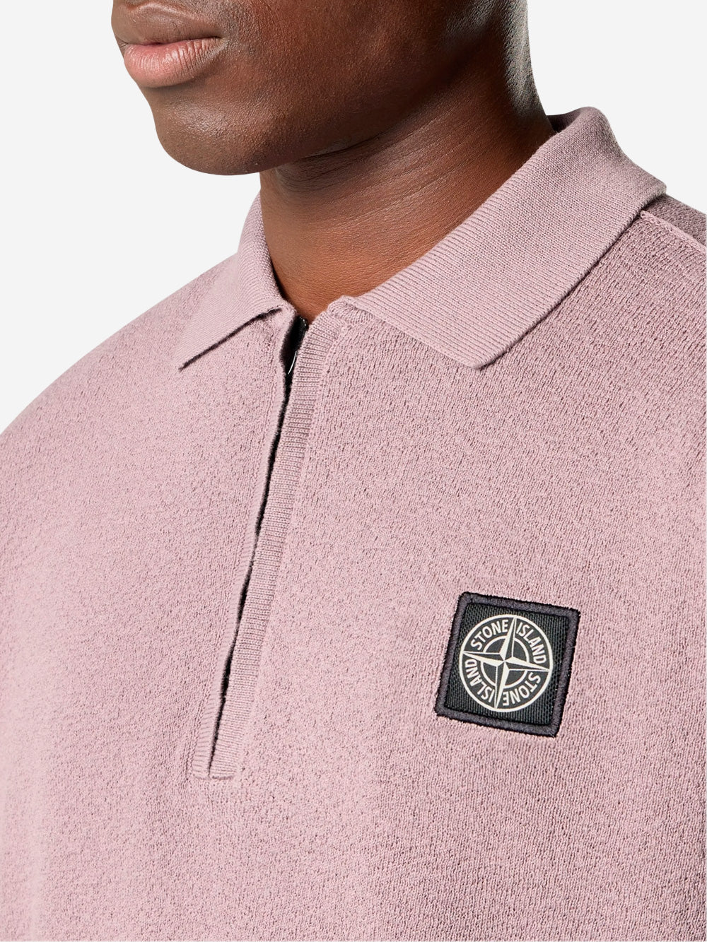 Lilac Oversized Short Sleeve Polo Shirt With Zipper And Compass Patch Stone island – Гарантія оригінальності – детальний вид