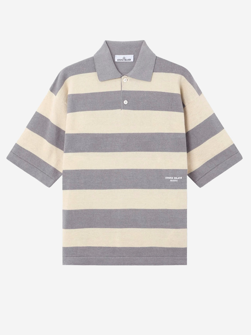 Linen-Blend Oversized Polo Shirt With Marina Print Stone island оригінал – Купити в Україні – боковий вид