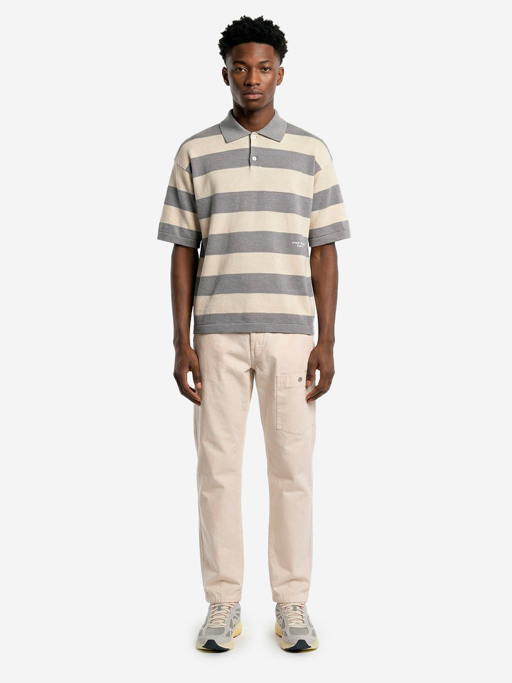 Linen-Blend Oversized Polo Shirt With Marina Print Stone island оригінал – Купити в Україні – вид ззаду