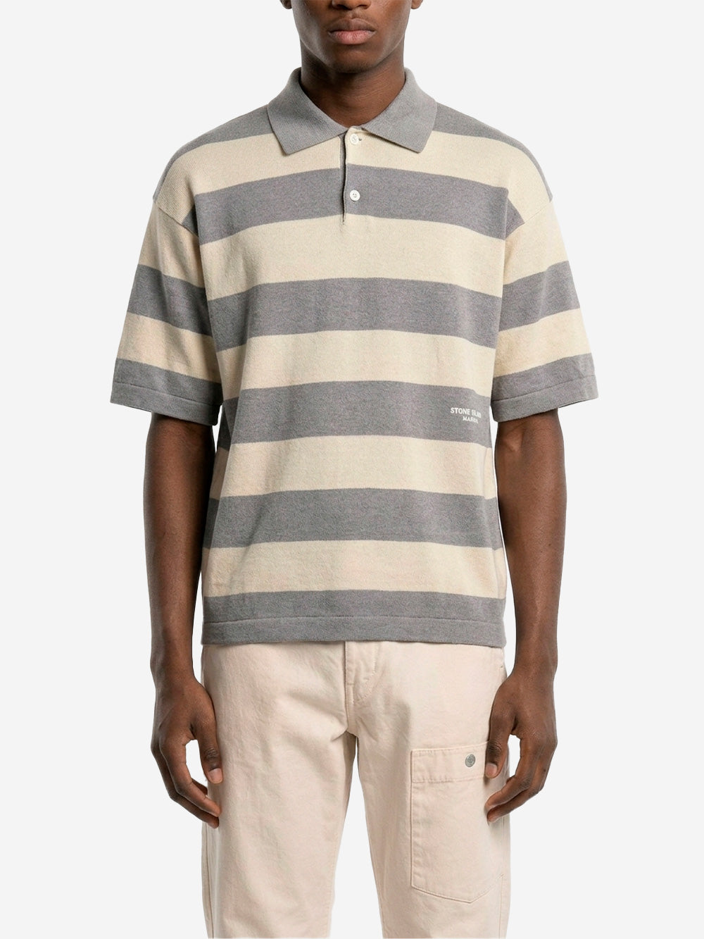 Linen-Blend Oversized Polo Shirt With Marina Print Stone island оригінал – Купити в Україні – детальний вид