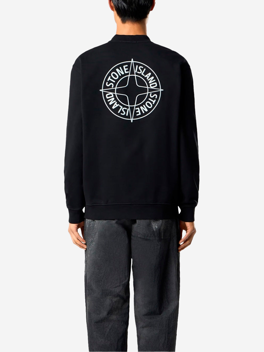 Oversized Black Crewneck Sweatshirt With Outline Compass Print Stone island оригінал – Купити в Україні – збільшений вид