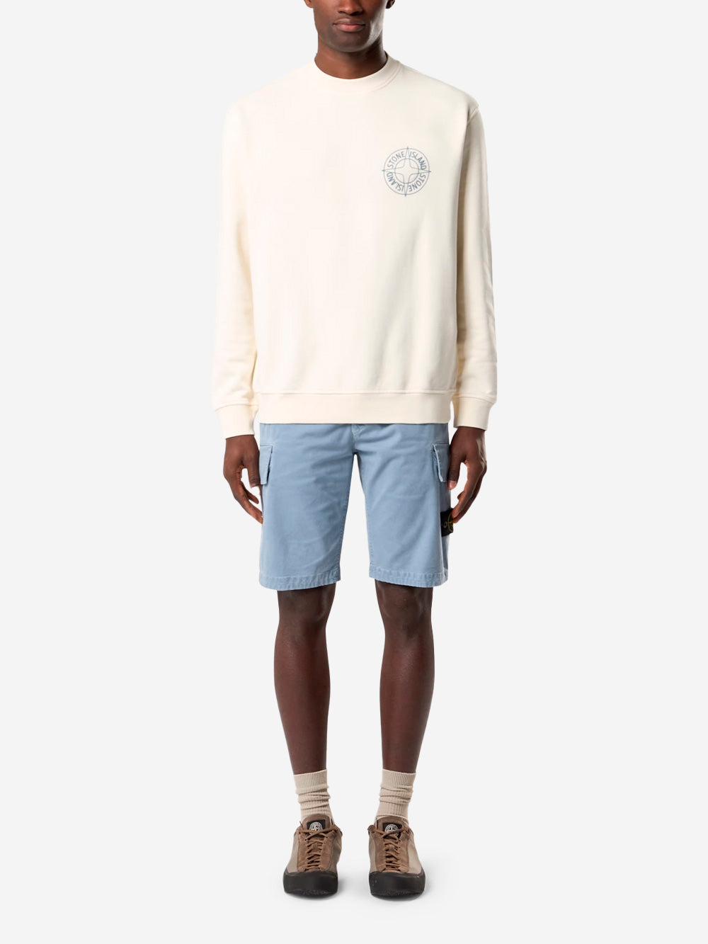 Оригінальна Ivory Oversized Crewneck Sweatshirt With Outline Compass Print Stone island – вид ззаду