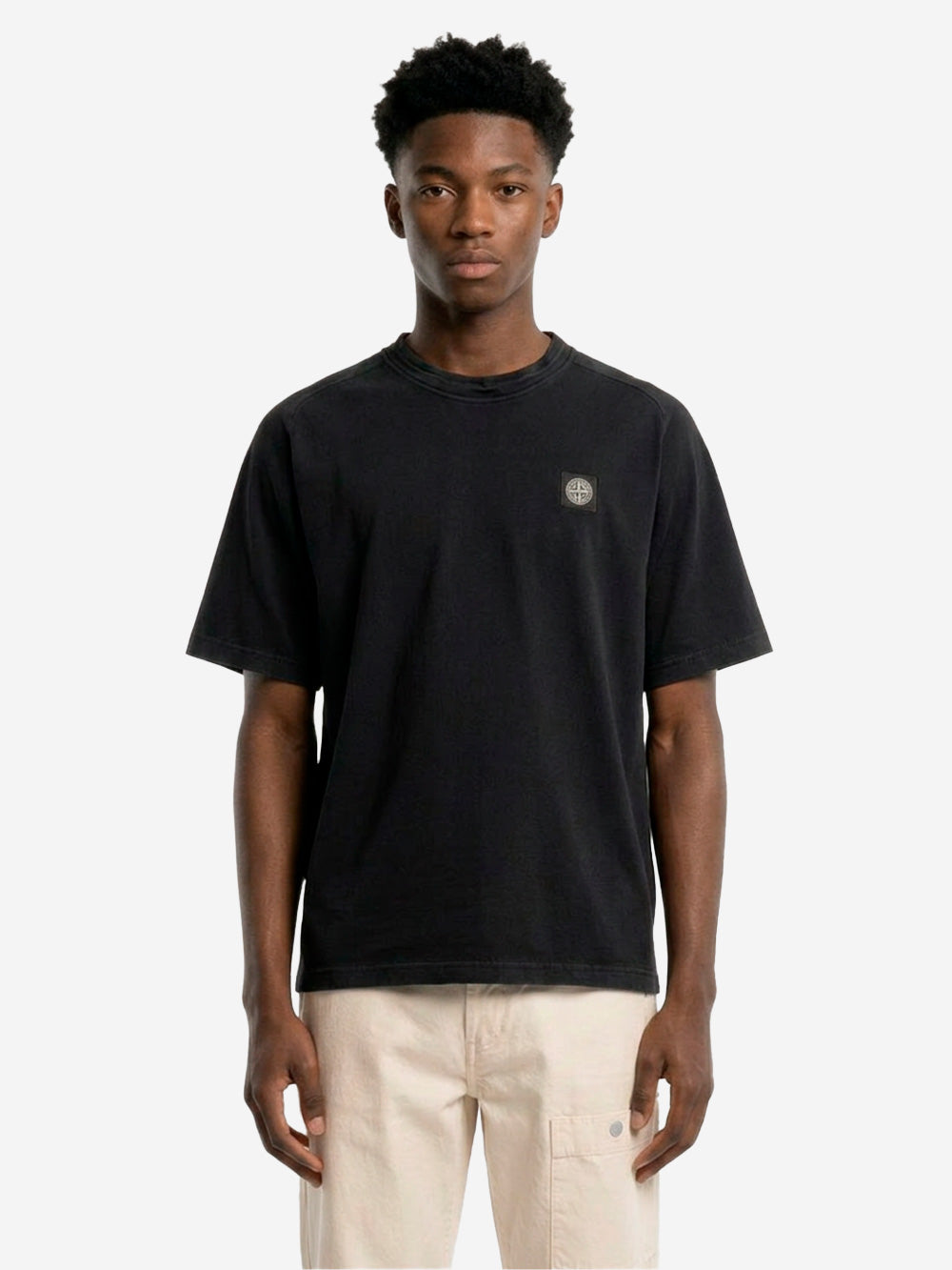 Black Heavyweight Organic Cotton Jersey Short Sleeve Sweatshirt Stone island – Гарантія оригінальності – детальний вид