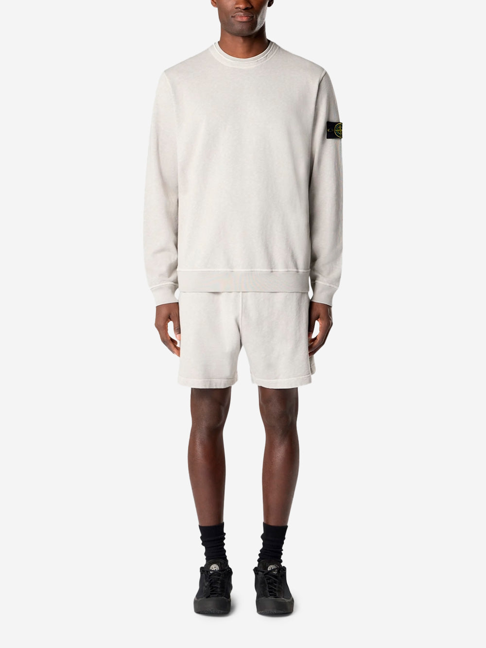 Оригінальна Gray Cotton Malfilé Fleece Old-Effect Crewneck Sweatshirt Stone island – вид ззаду