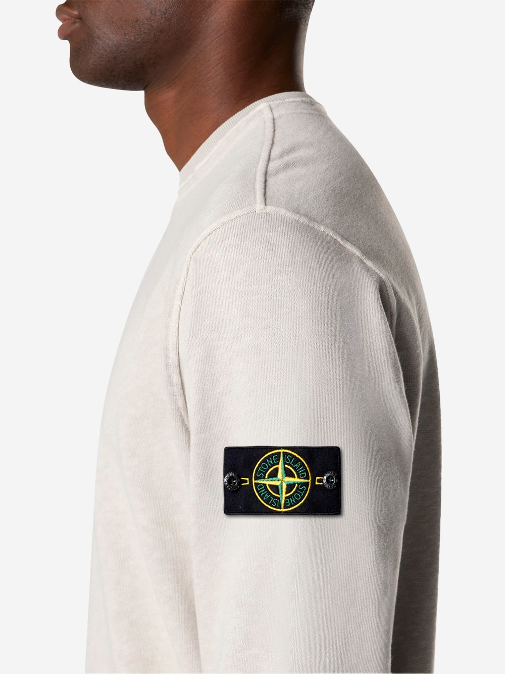 Оригінальна Gray Cotton Malfilé Fleece Old-Effect Crewneck Sweatshirt Stone island – детальний вид