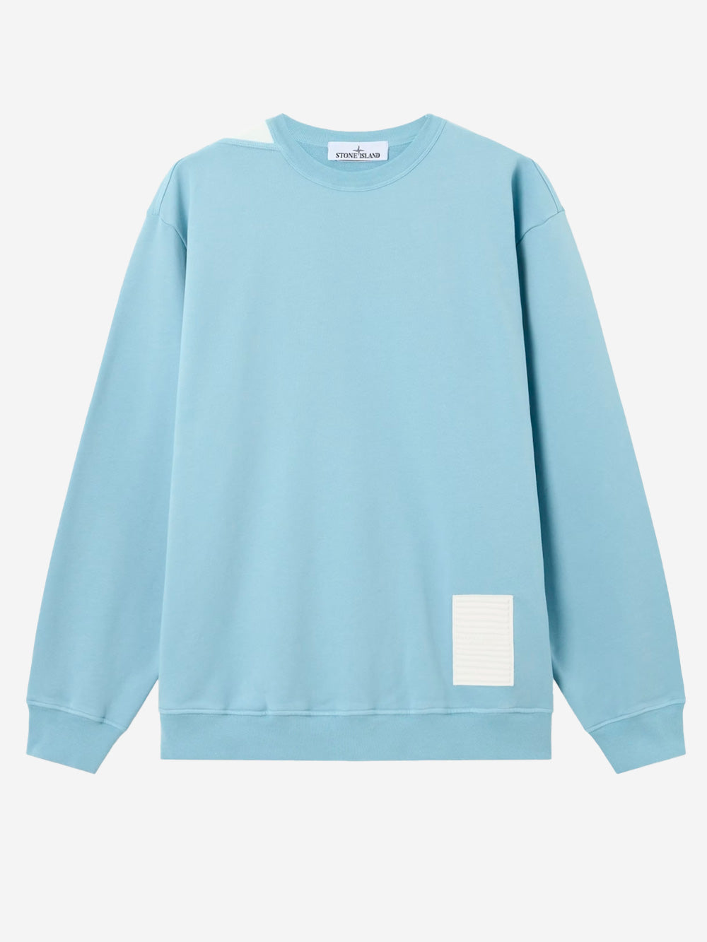 Оригінальна Light Blue Cotton Fleece Marina Crewneck Sweatshirt With Reflective Applique Stone island – боковий вид