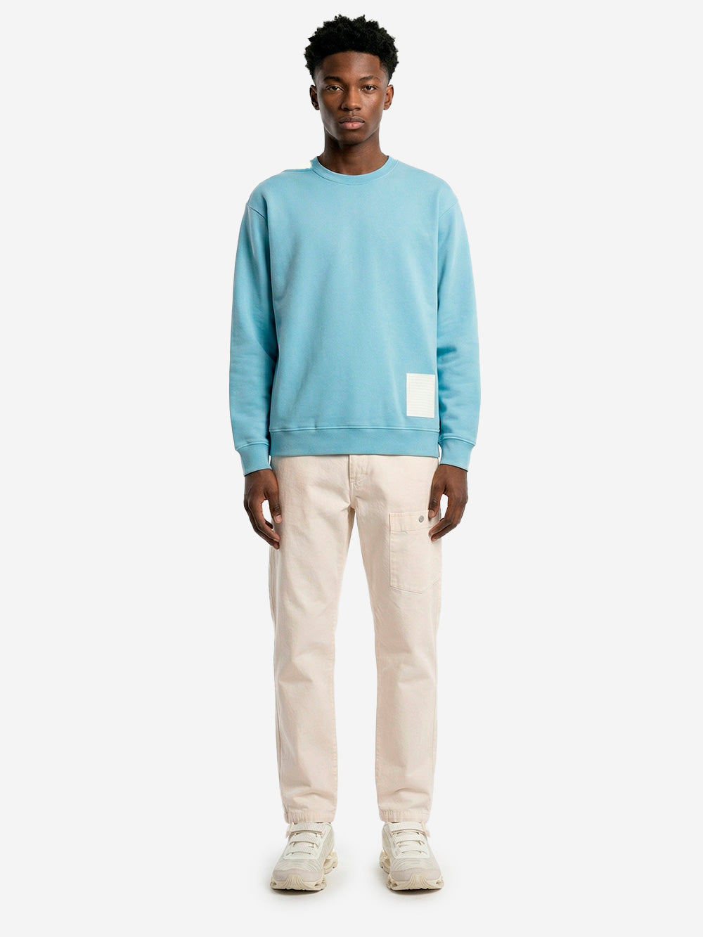 Оригінальна Light Blue Cotton Fleece Marina Crewneck Sweatshirt With Reflective Applique Stone island – вид ззаду