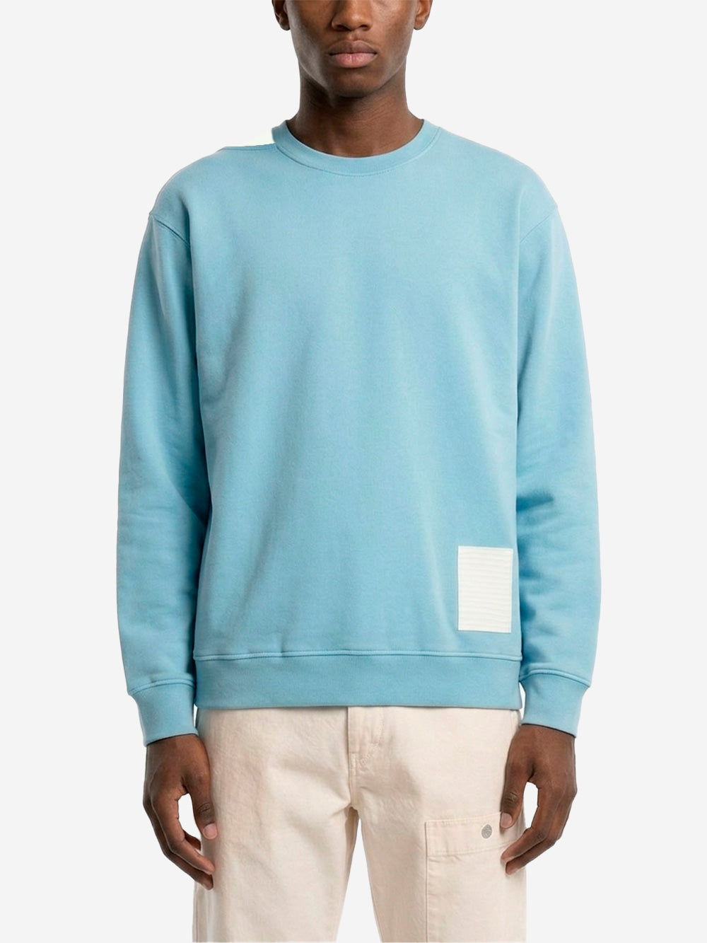Оригінальна Light Blue Cotton Fleece Marina Crewneck Sweatshirt With Reflective Applique Stone island – детальний вид