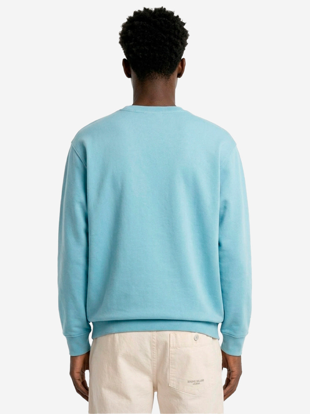Оригінальна Light Blue Cotton Fleece Marina Crewneck Sweatshirt With Reflective Applique Stone island – збільшений вид