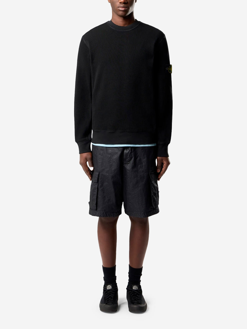 Оригінальна Black Waffle Fleece Crewneck Sweatshirt Stone island – вид ззаду