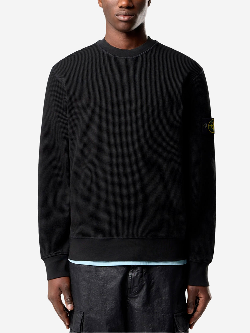 Оригінальна Black Waffle Fleece Crewneck Sweatshirt Stone island – детальний вид