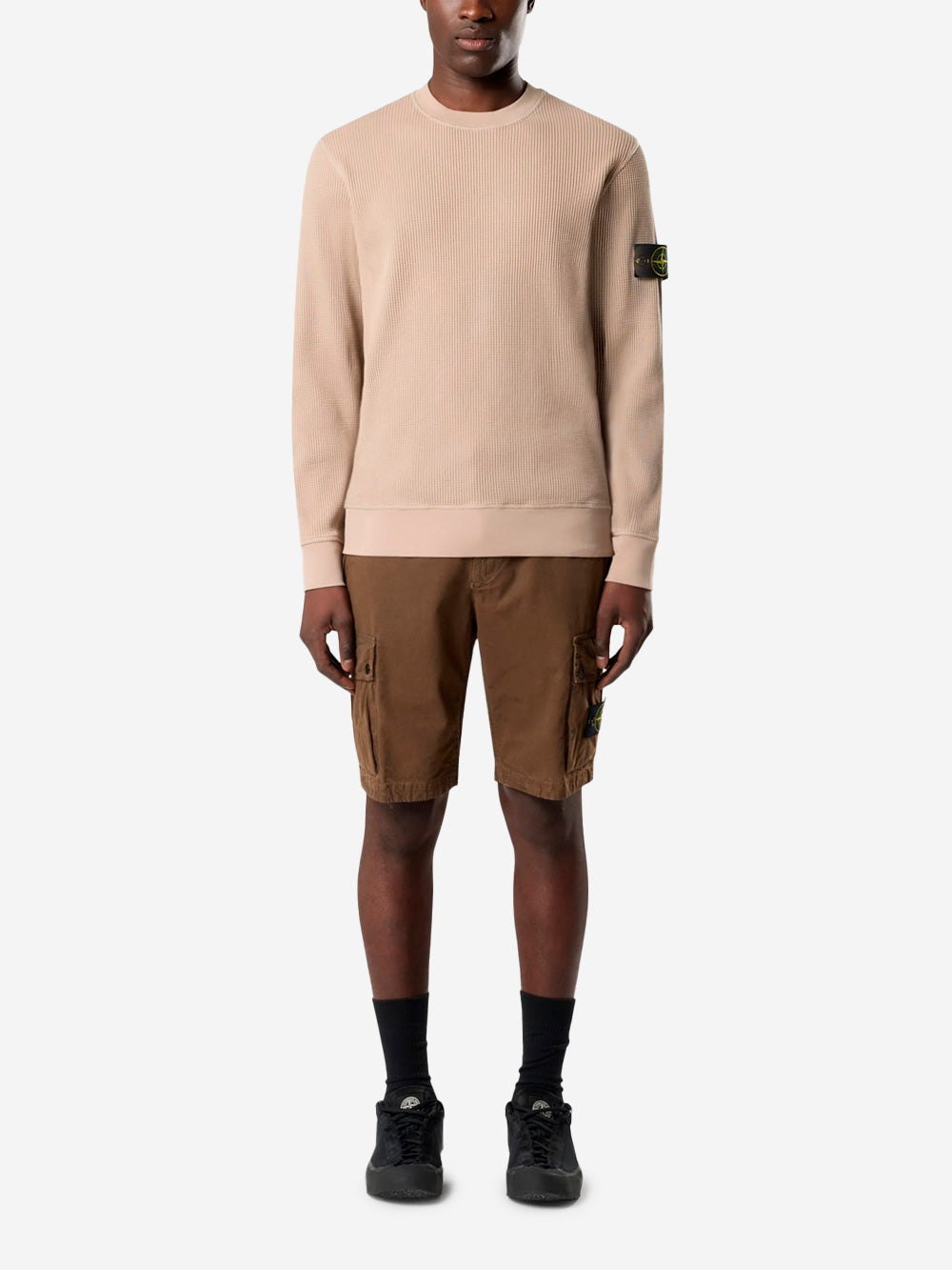 Beige Waffle Fleece Crewneck Sweatshirt Stone island оригінал – Купити в Україні – вид ззаду