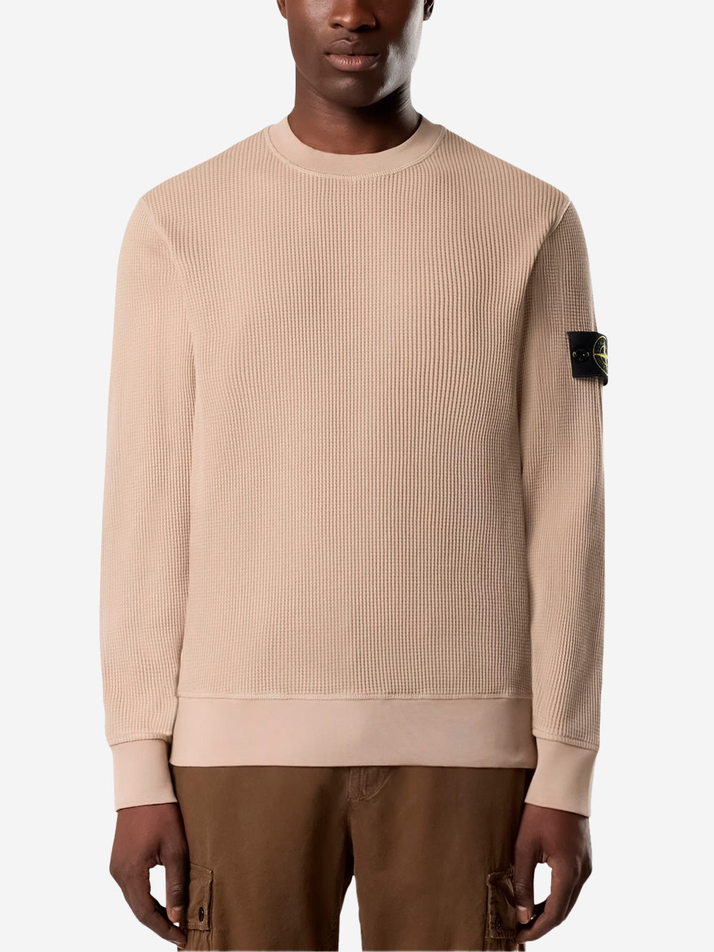 Beige Waffle Fleece Crewneck Sweatshirt Stone island оригінал – Купити в Україні – детальний вид