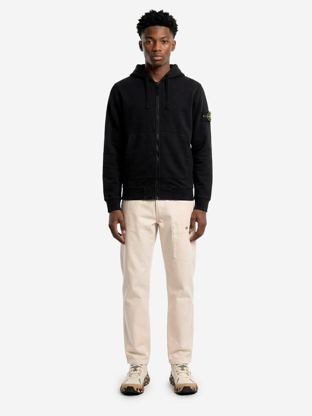 Black Cotton Fleece Hoodie With Raglan Sleeves And Badge Stone island – Гарантія оригінальності – вид ззаду