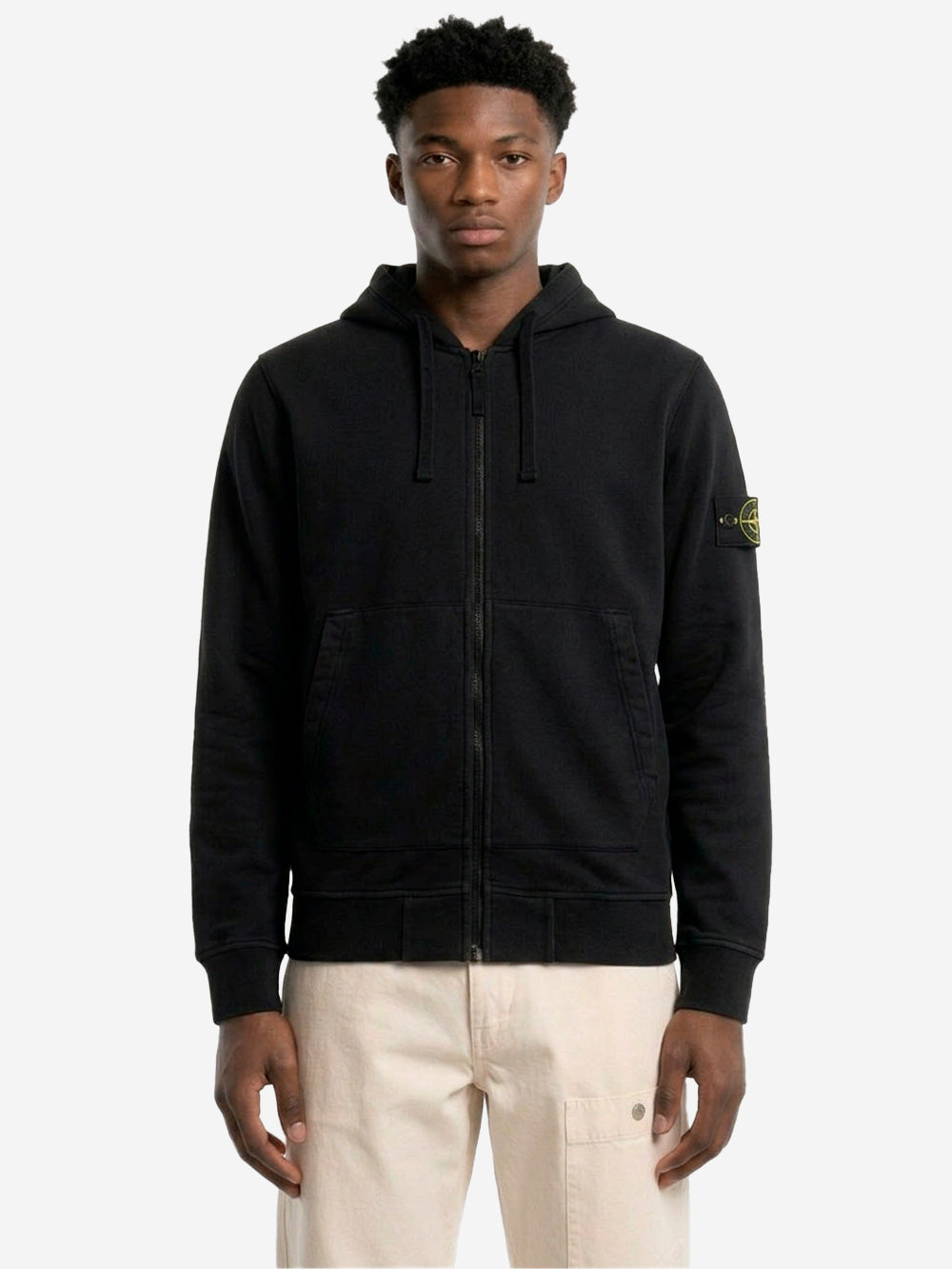 Black Cotton Fleece Hoodie With Raglan Sleeves And Badge Stone island – Гарантія оригінальності – детальний вид