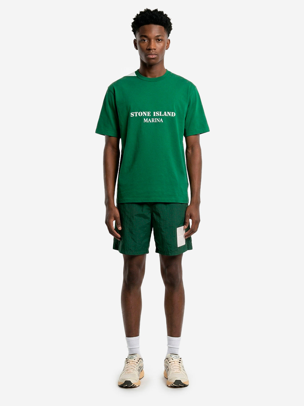 Оригінальна Green Nylon Wide-Leg Marina Shorts With Reflective Patch Stone island – вид ззаду