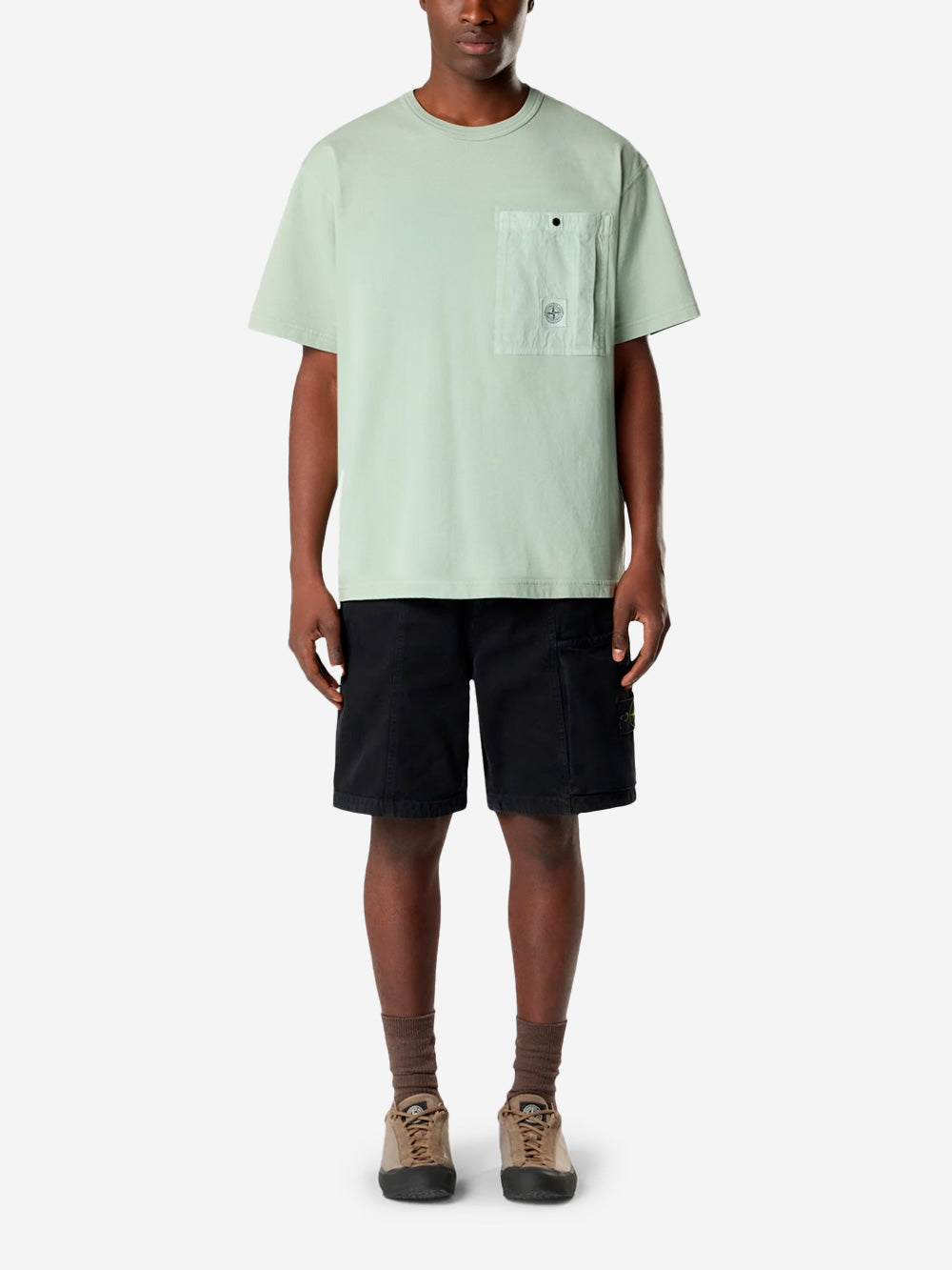 Black Panama Cotton Cargo Short Pants With Old Effect Stone island – Гарантія оригінальності – вид ззаду