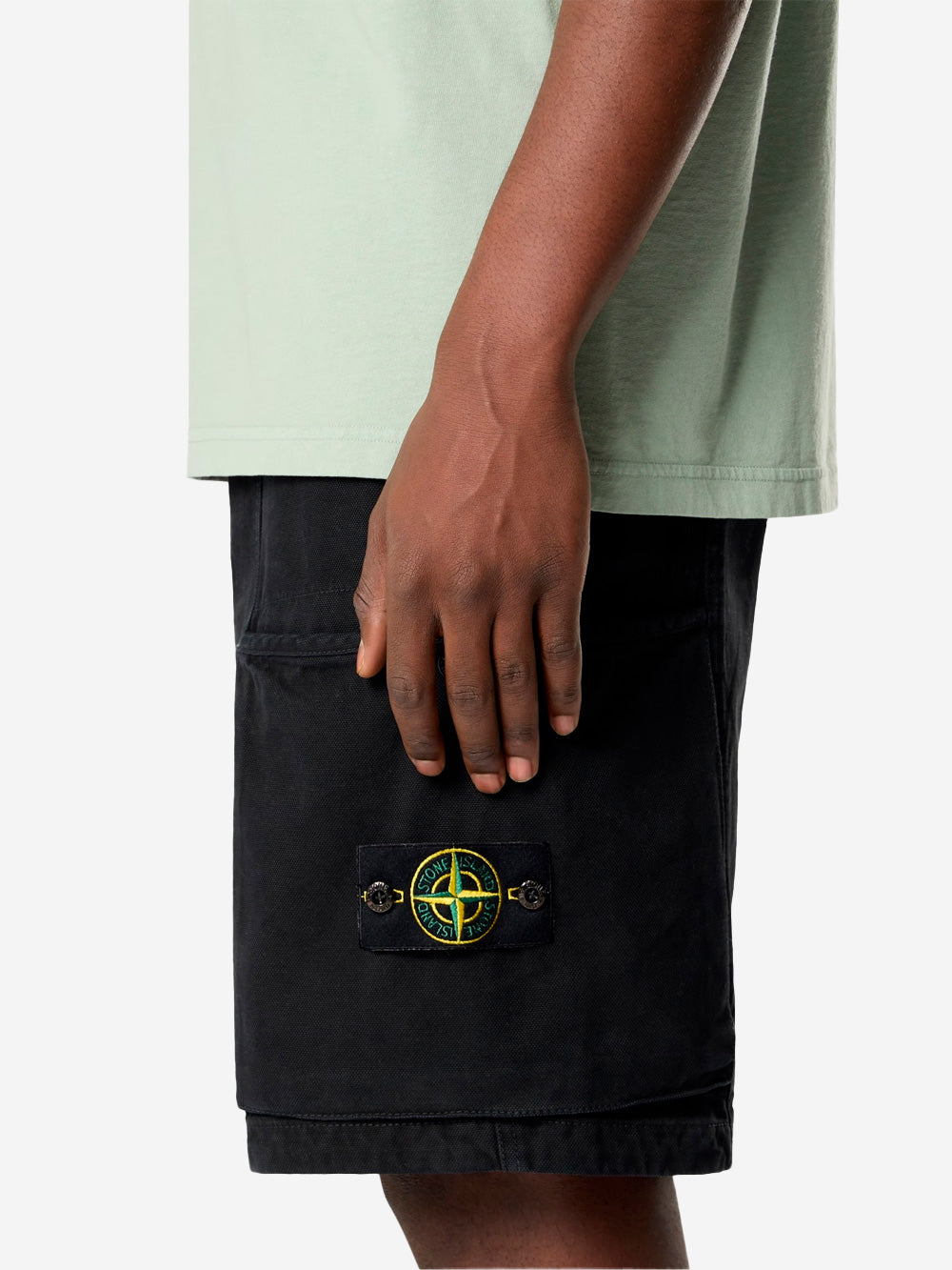 Black Panama Cotton Cargo Short Pants With Old Effect Stone island – Гарантія оригінальності – детальний вид