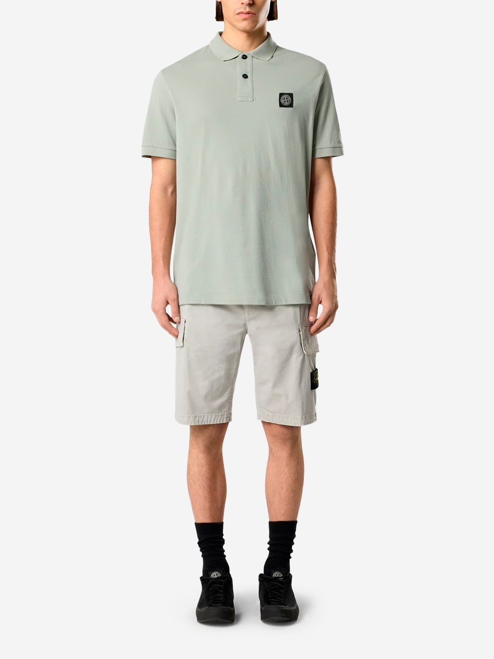 Slim Gray Cargo Shorts With Asymmetrical Seams And Old Effect Stone island – Гарантія оригінальності – вид ззаду