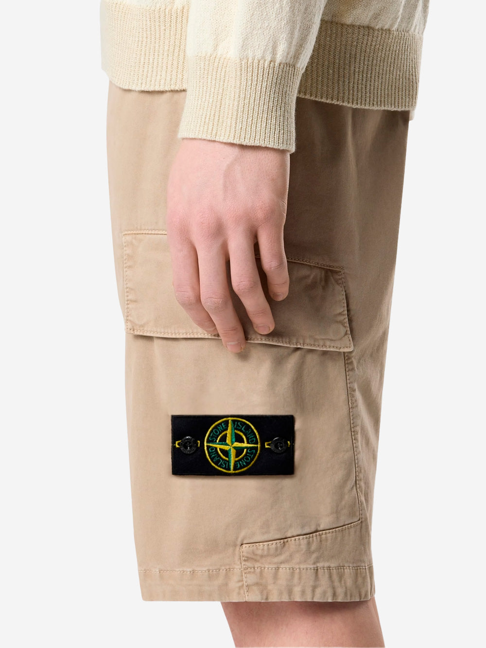 Slim Beige Cargo Shorts With Asymmetrical Seams And Old Effect Stone island оригінал – Купити в Україні – детальний вид