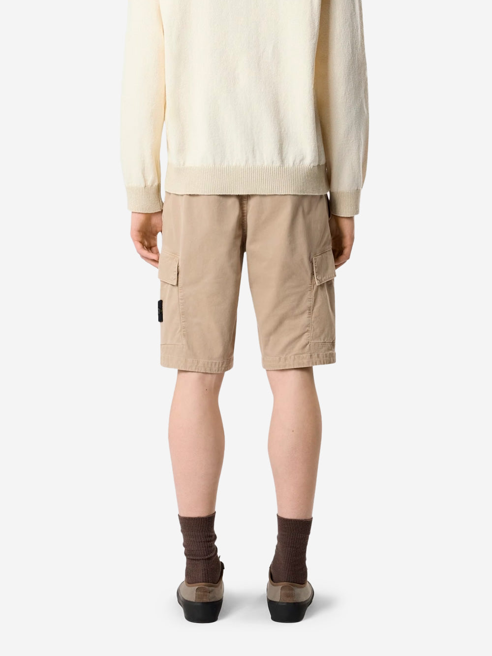 Slim Beige Cargo Shorts With Asymmetrical Seams And Old Effect Stone island оригінал – Купити в Україні – збільшений вид