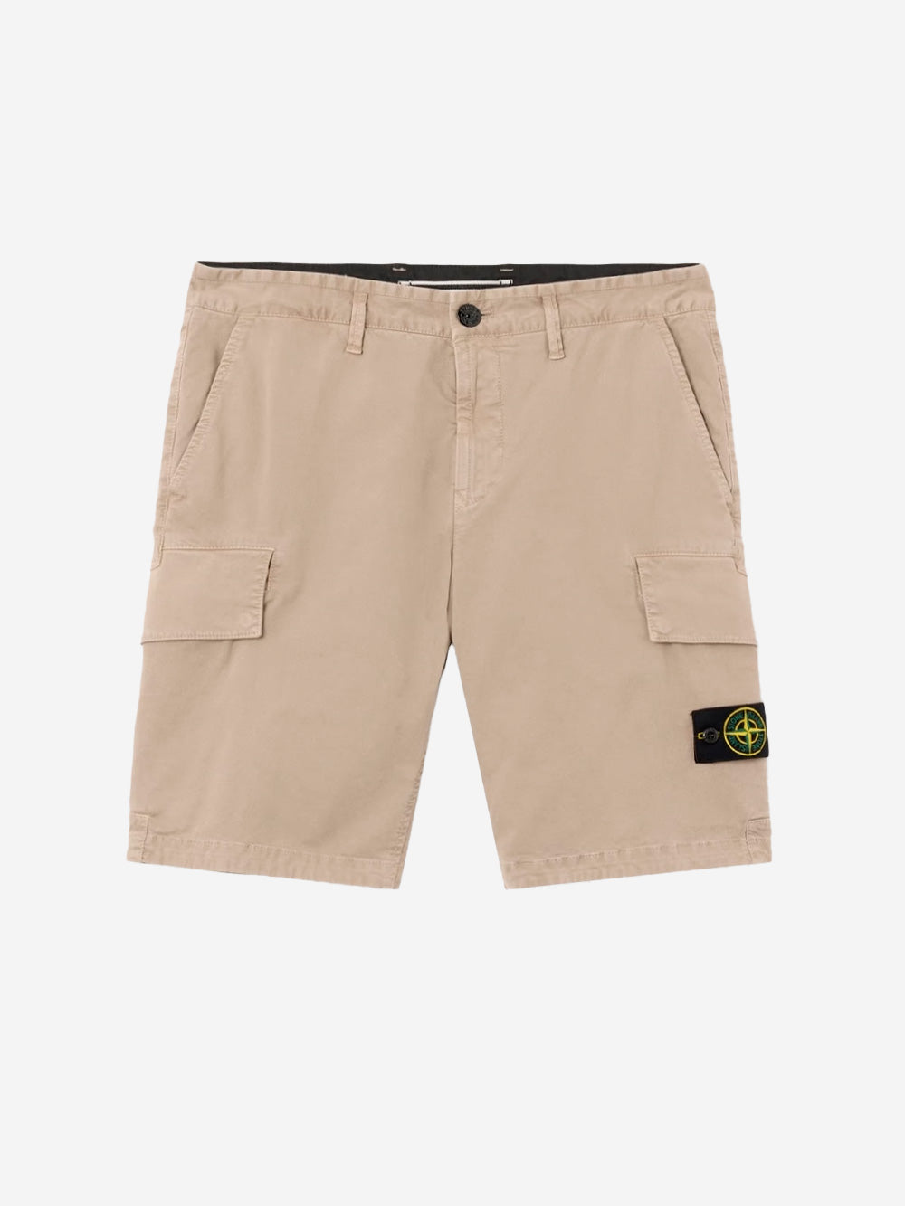 Slim Beige Cargo Shorts With Asymmetrical Seams And Old Effect Stone island оригінал – Купити в Україні – боковий вид