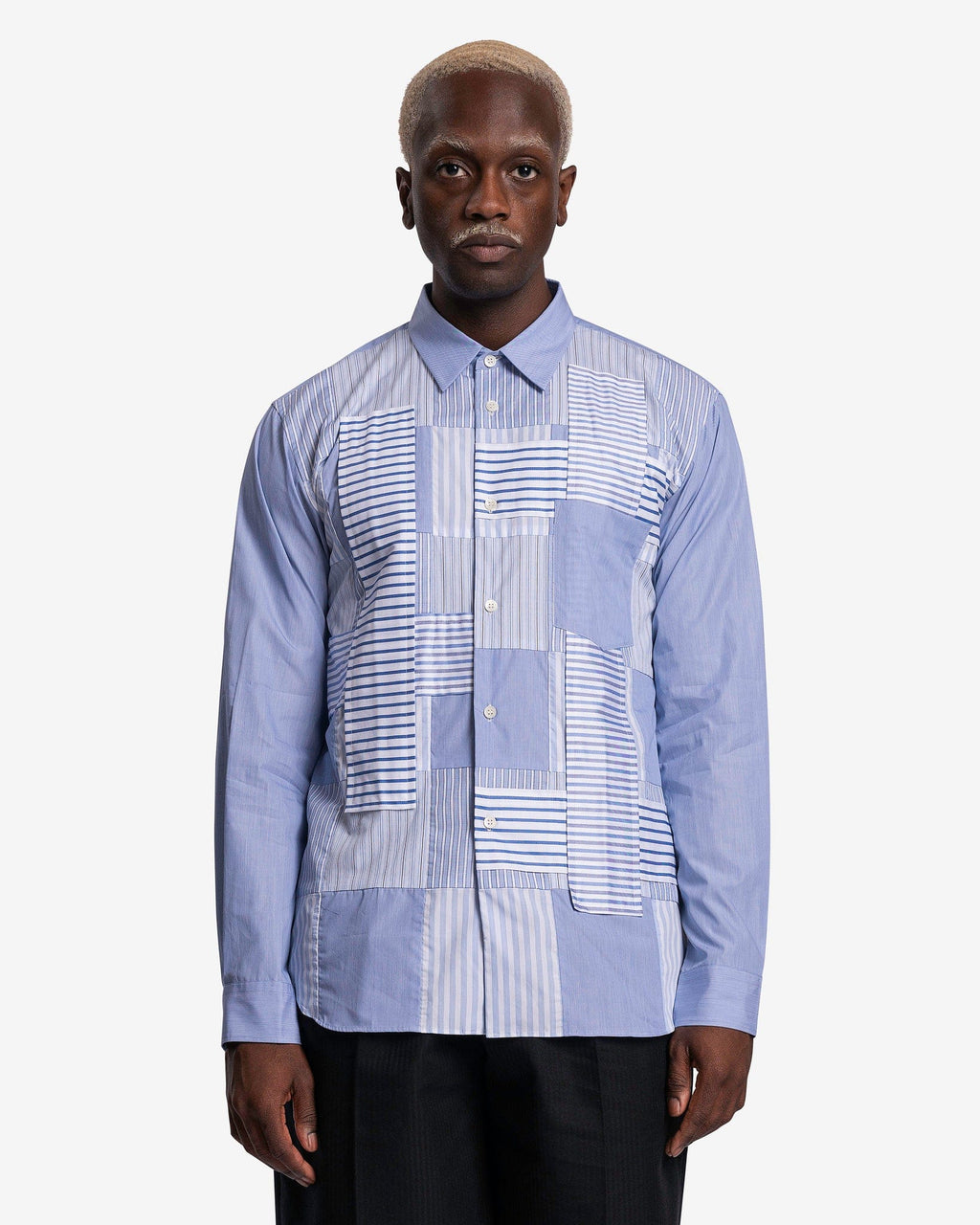 Patchwork Stripe Shirt In Blue Comme des garcons – Гарантія оригінальності – боковий вид