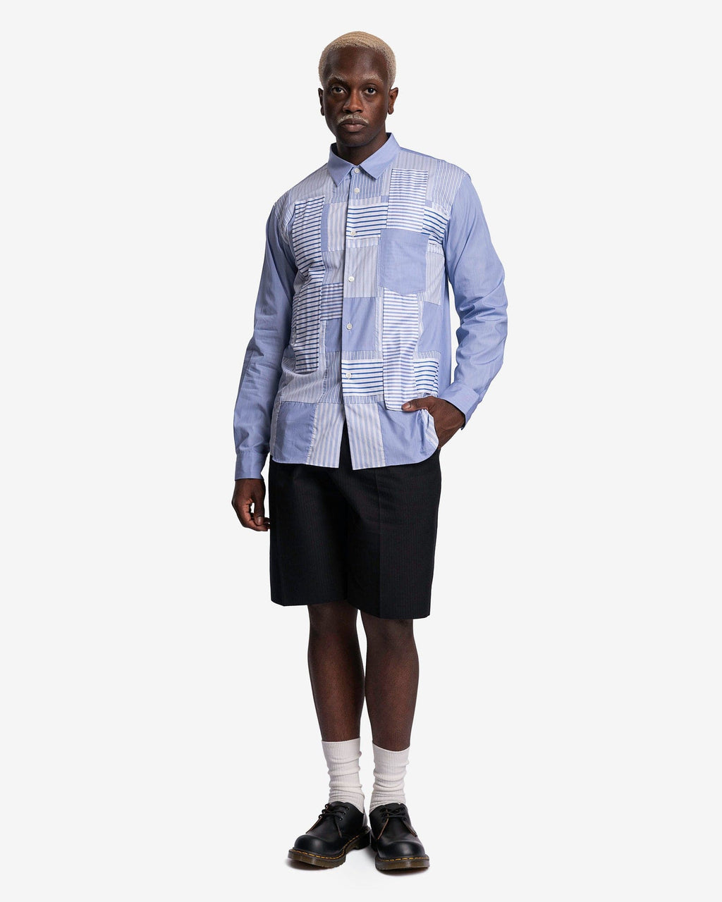 Patchwork Stripe Shirt In Blue Comme des garcons – Гарантія оригінальності – збільшений вид