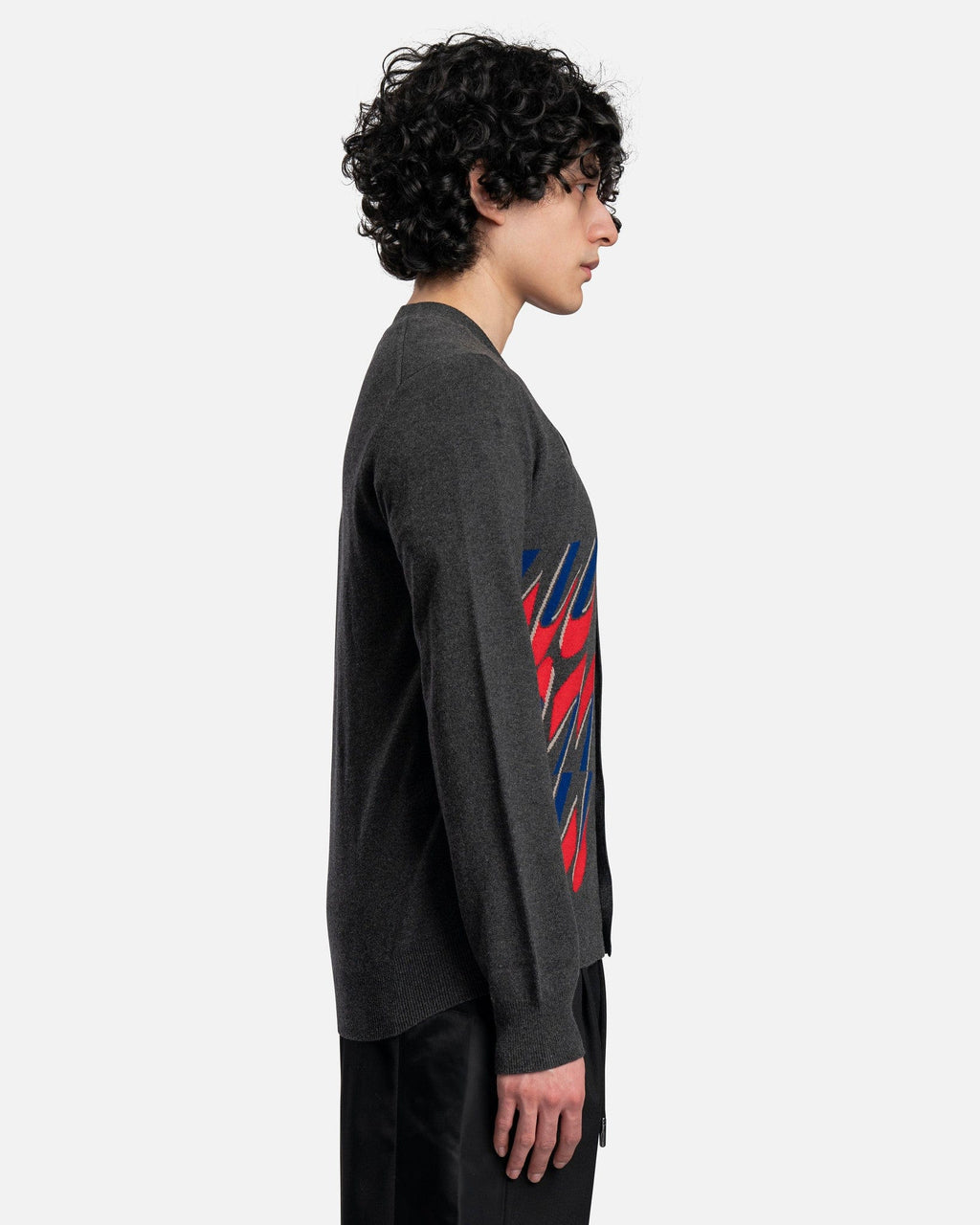 Pattern-Knit Wool Cardigan In Dark Grey Comme des garcons – Гарантія оригінальності – вид ззаду