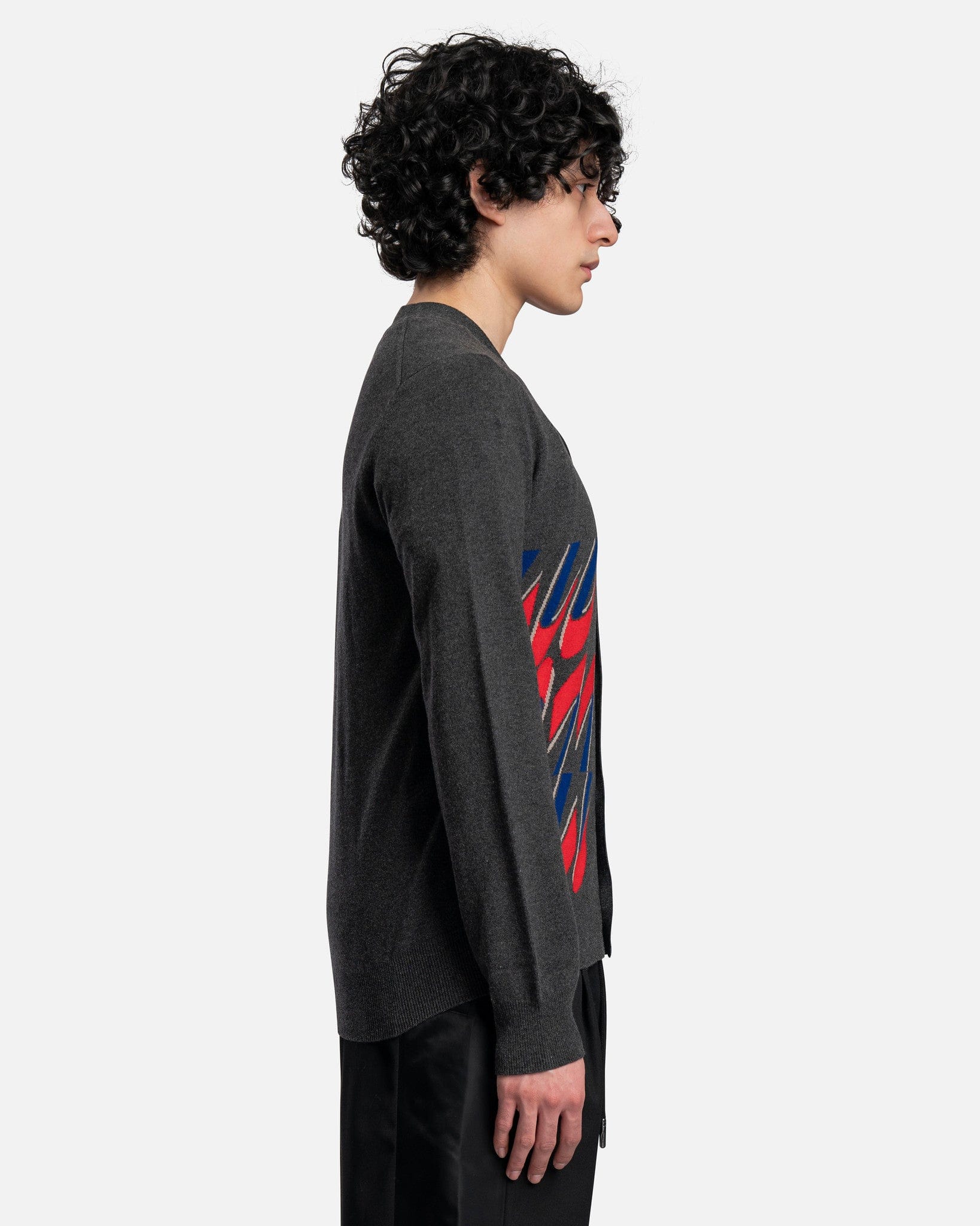 Pattern-Knit Wool Cardigan In Dark Grey Comme des garcons – Гарантія оригінальності – вид ззаду