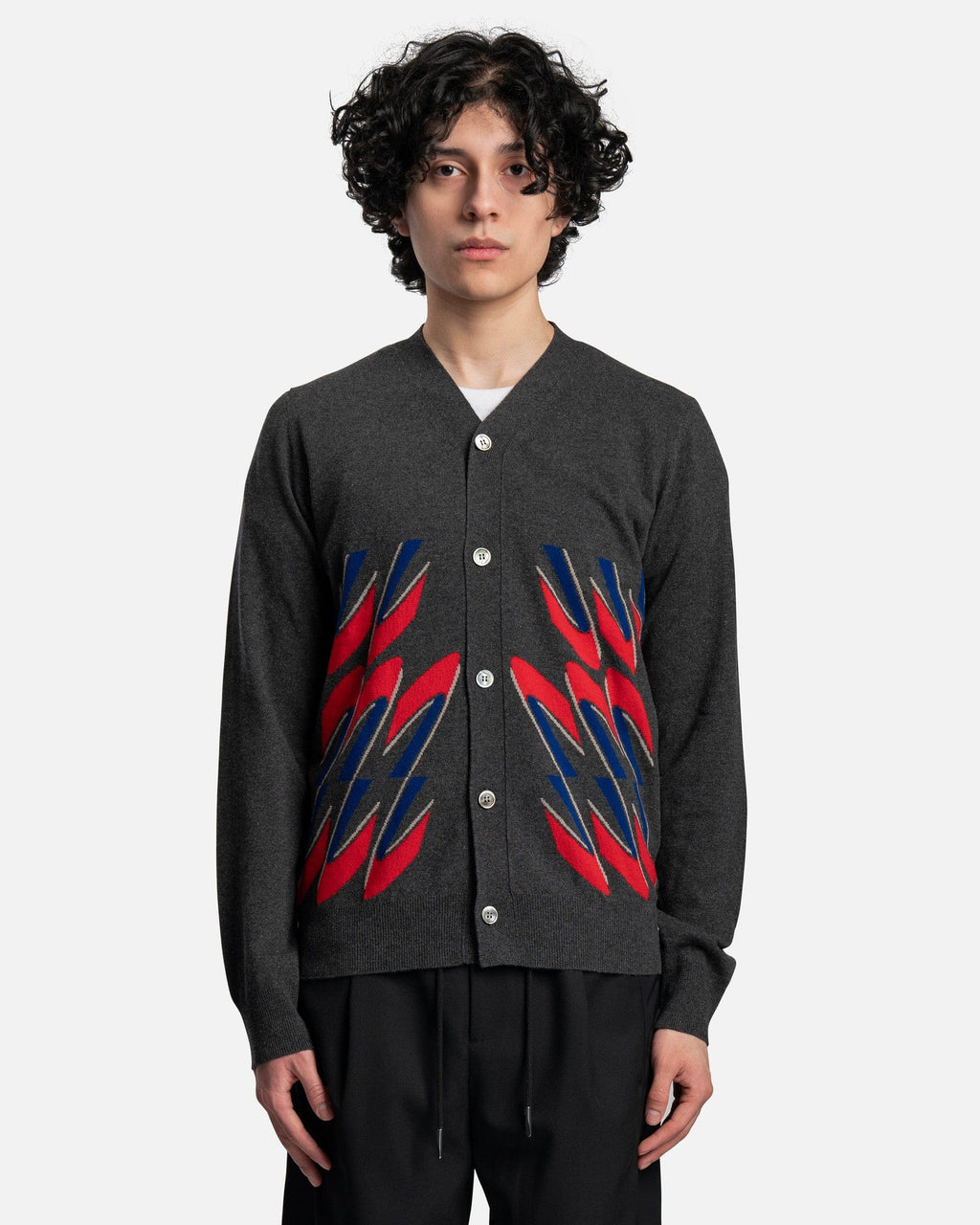 Pattern-Knit Wool Cardigan In Dark Grey Comme des garcons – Гарантія оригінальності – боковий вид
