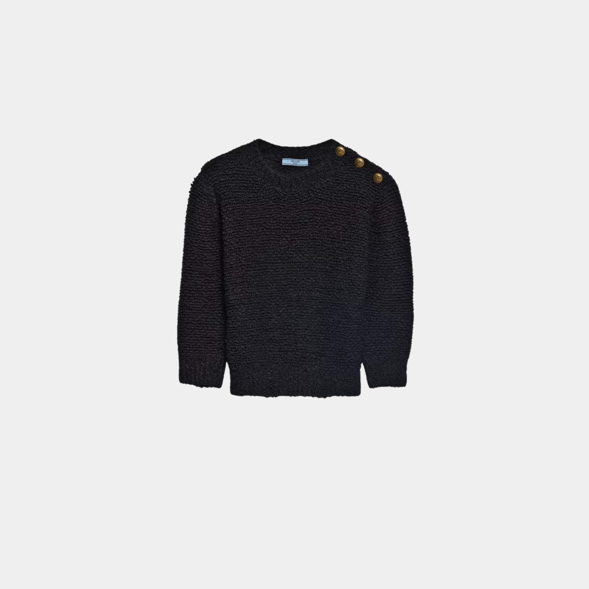 Black Bouclé Mohair Crew-Neck Sweater Prada оригінал – Купити в Україні – боковий вид