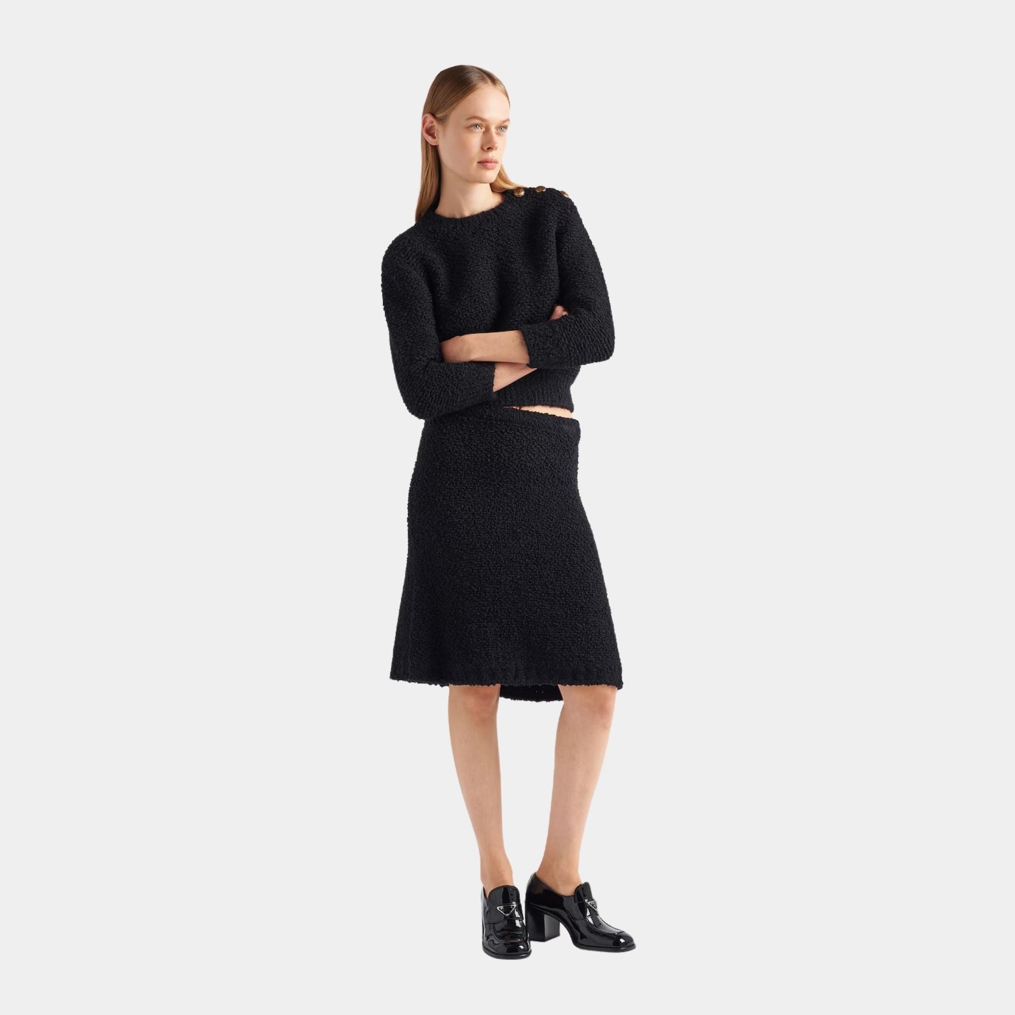 Black Bouclé Mohair Crew-Neck Sweater Prada оригінал – Купити в Україні – вид ззаду