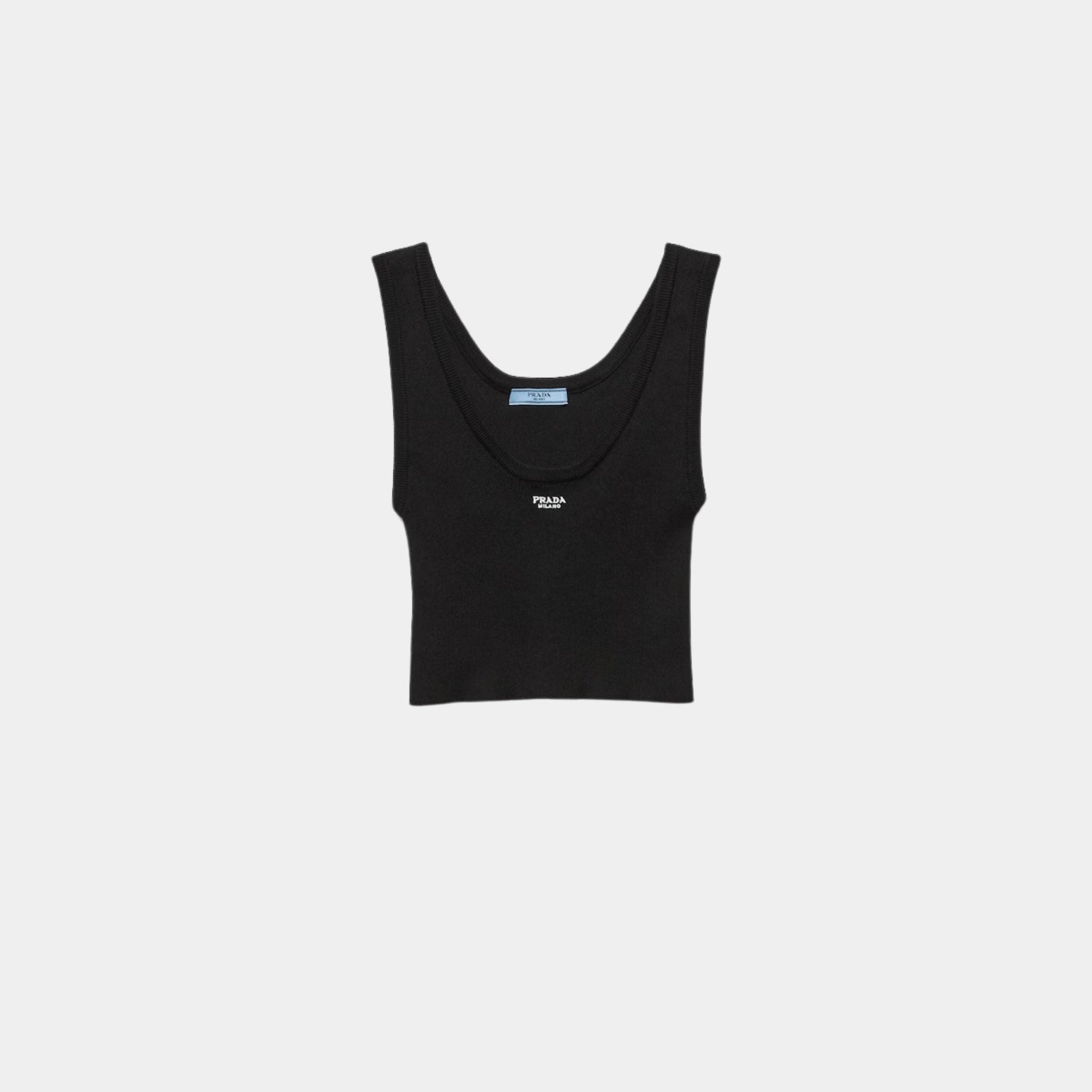Оригінальна Black Cotton Ribbed Knit Tank Top Prada – боковий вид