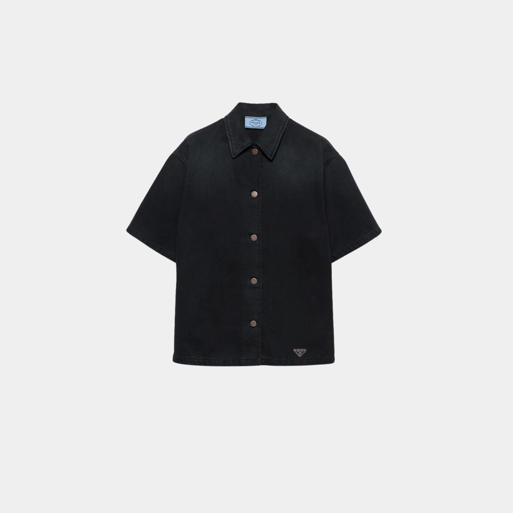 Black Denim Boxy Short-Sleeved Shirt Prada – Гарантія оригінальності – боковий вид