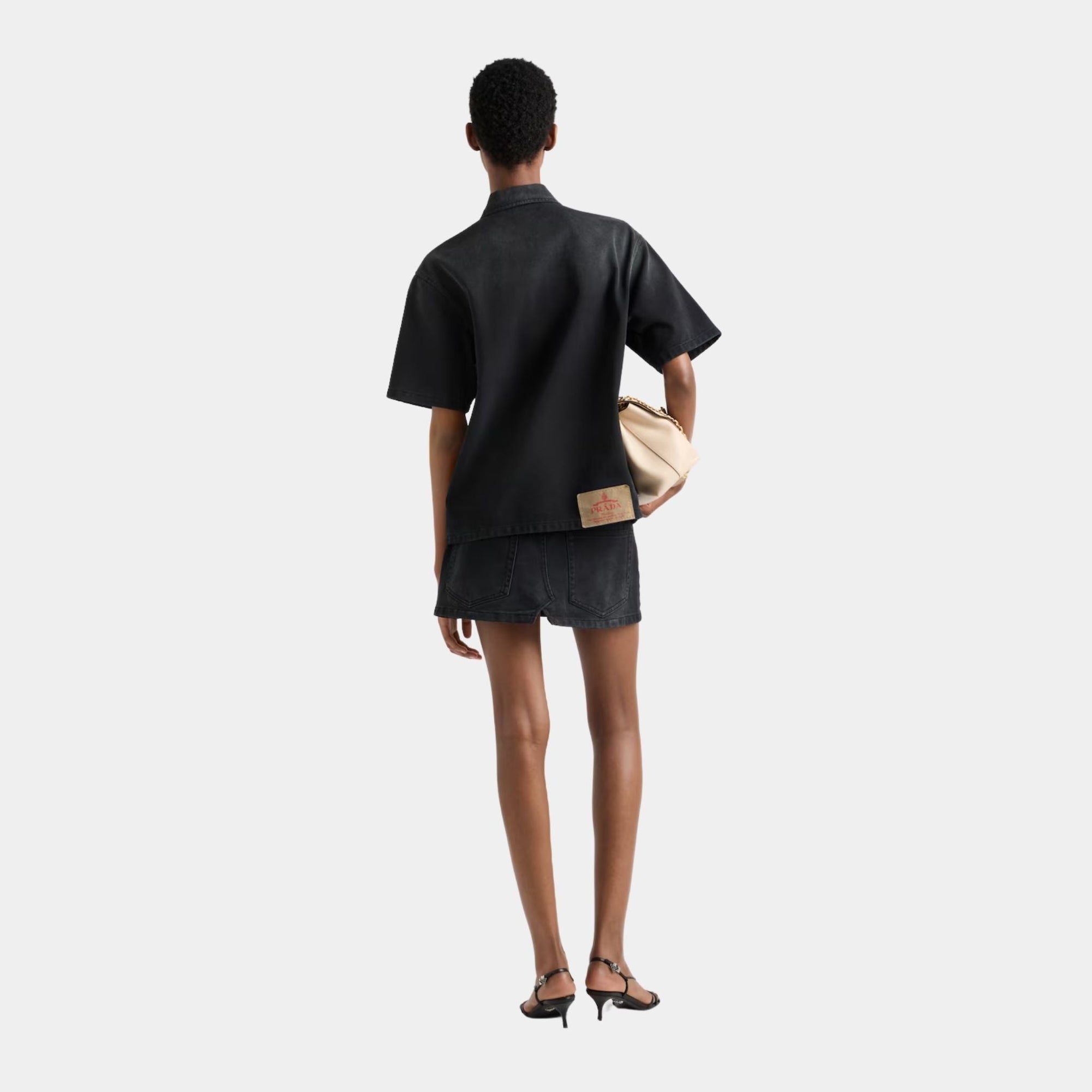 Black Denim Boxy Short-Sleeved Shirt Prada – Гарантія оригінальності – детальний вид