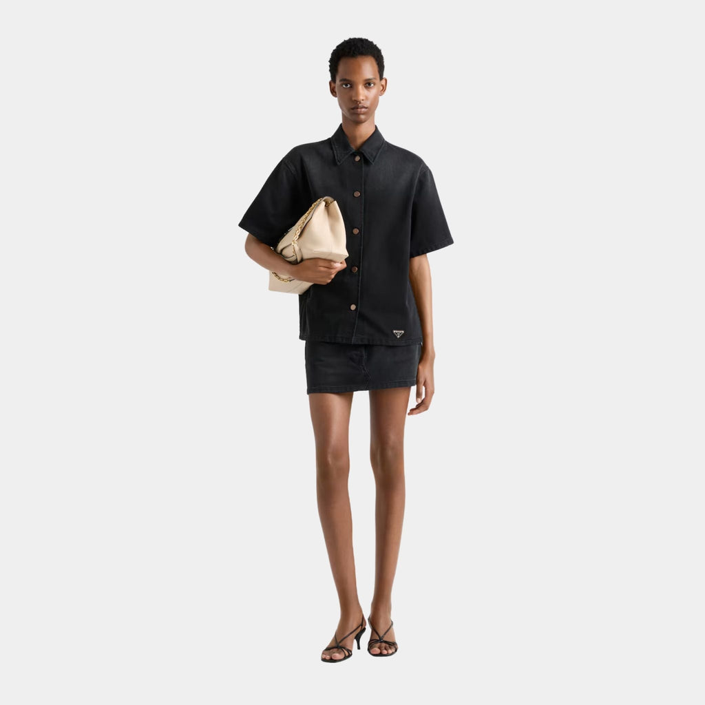 Black Denim Boxy Short-Sleeved Shirt Prada – Гарантія оригінальності – вид ззаду