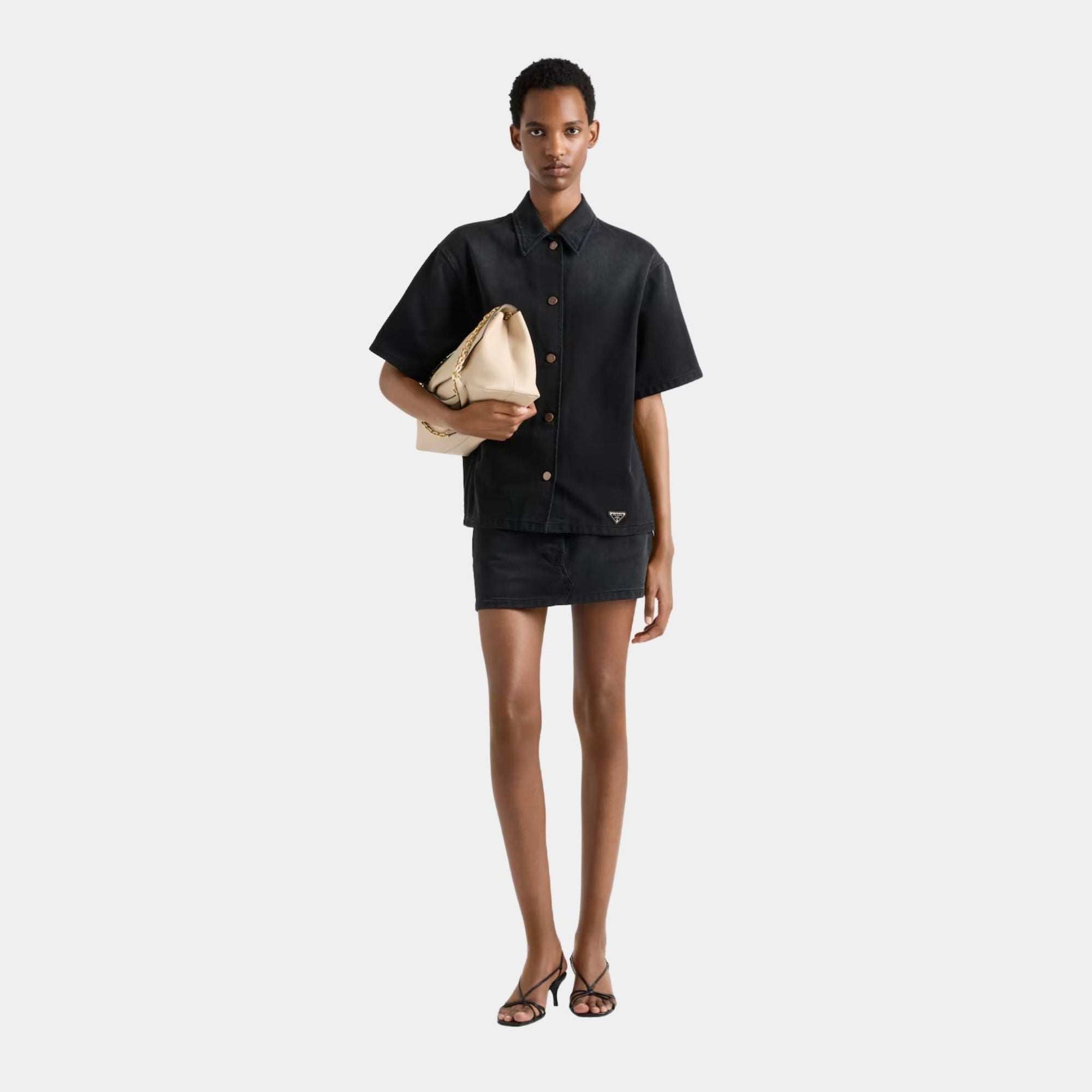 Black Denim Boxy Short-Sleeved Shirt Prada – Гарантія оригінальності – вид ззаду